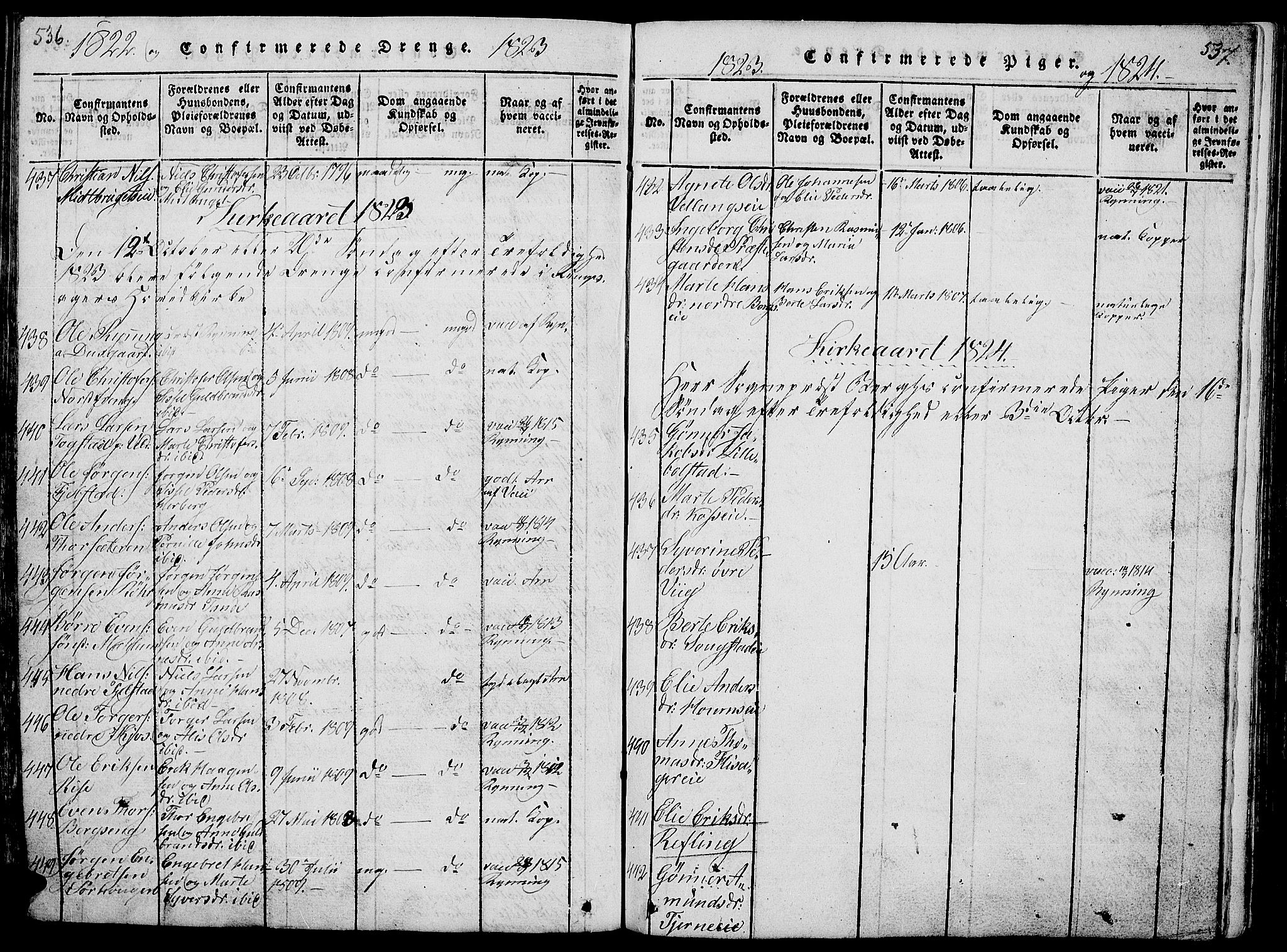 Ringsaker prestekontor, AV/SAH-PREST-014/L/La/L0001: Parish register (copy) no. 1, 1814-1826, p. 536-537