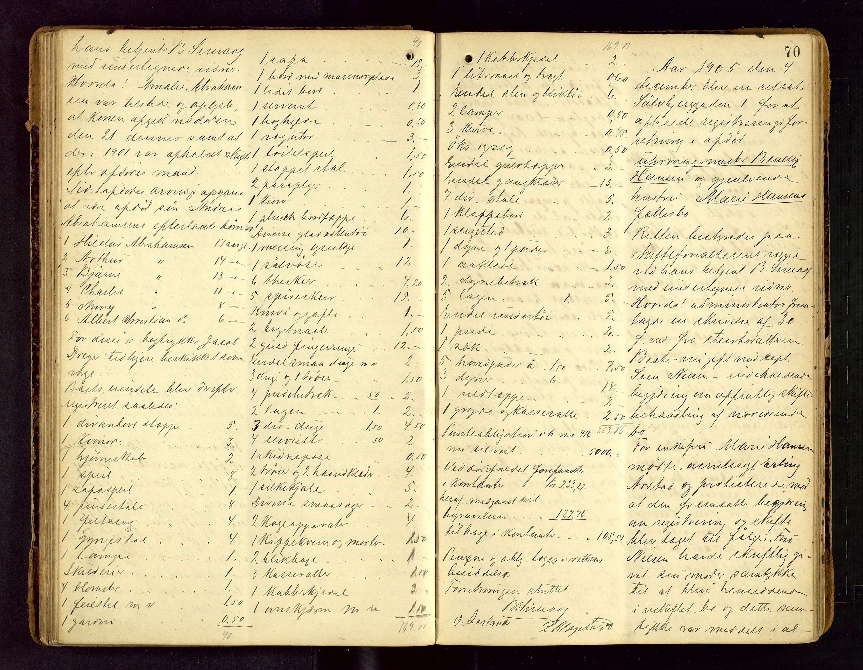 Stavanger skifteforvalter, AV/SAST-A-101412/001/5/53/533BA/L0002: Registreringsprotokoll, 1902-1914, p. 70