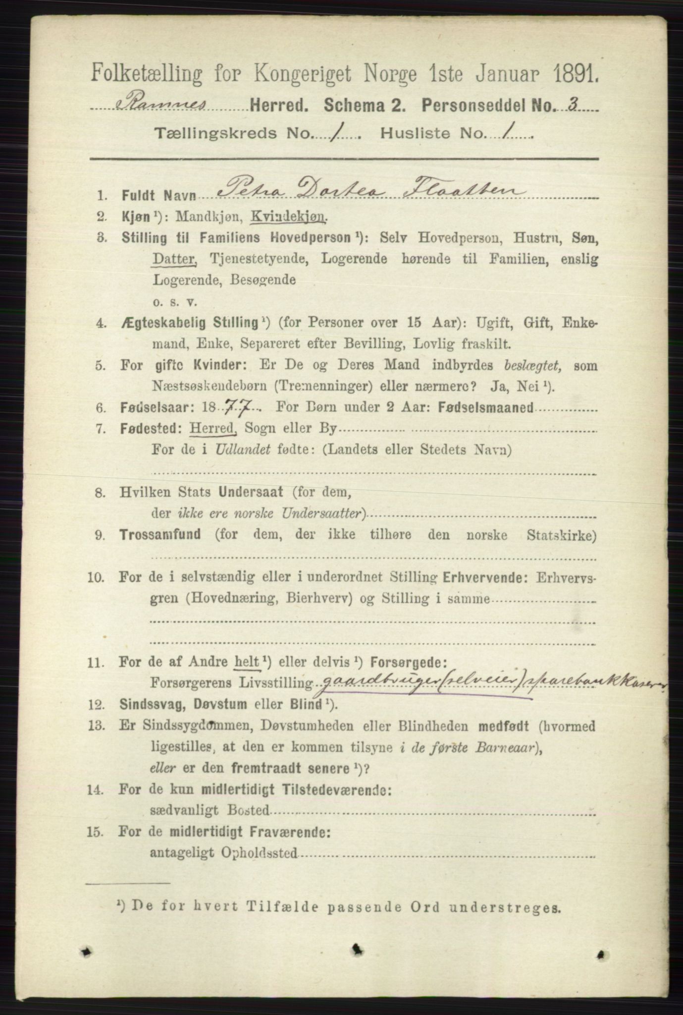 RA, 1891 census for 0718 Ramnes, 1891, p. 95