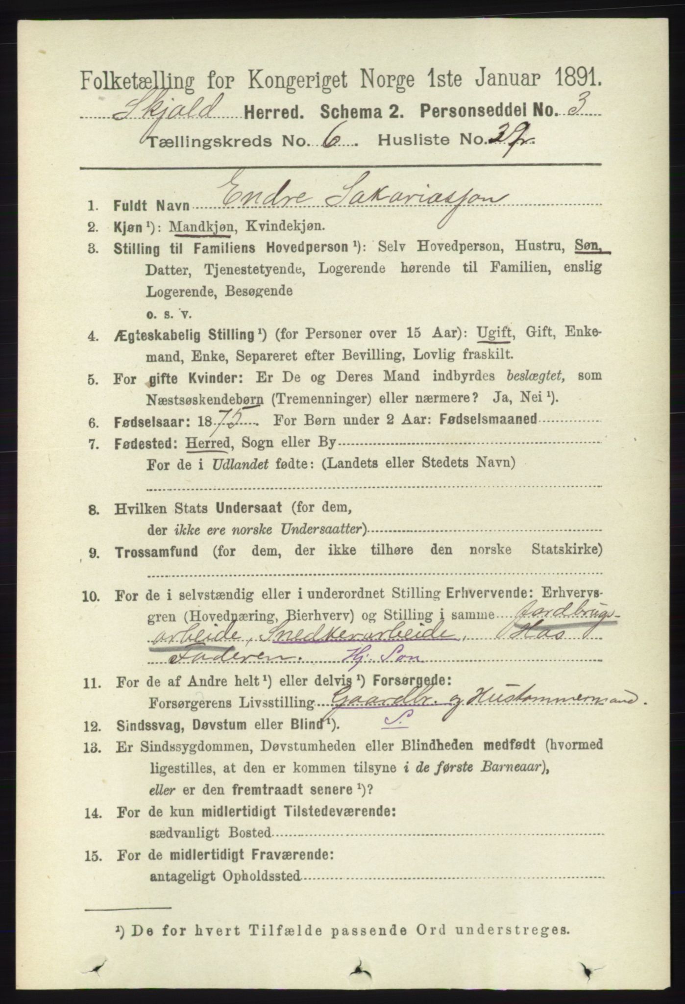 RA, 1891 census for 1154 Skjold, 1891, p. 1175