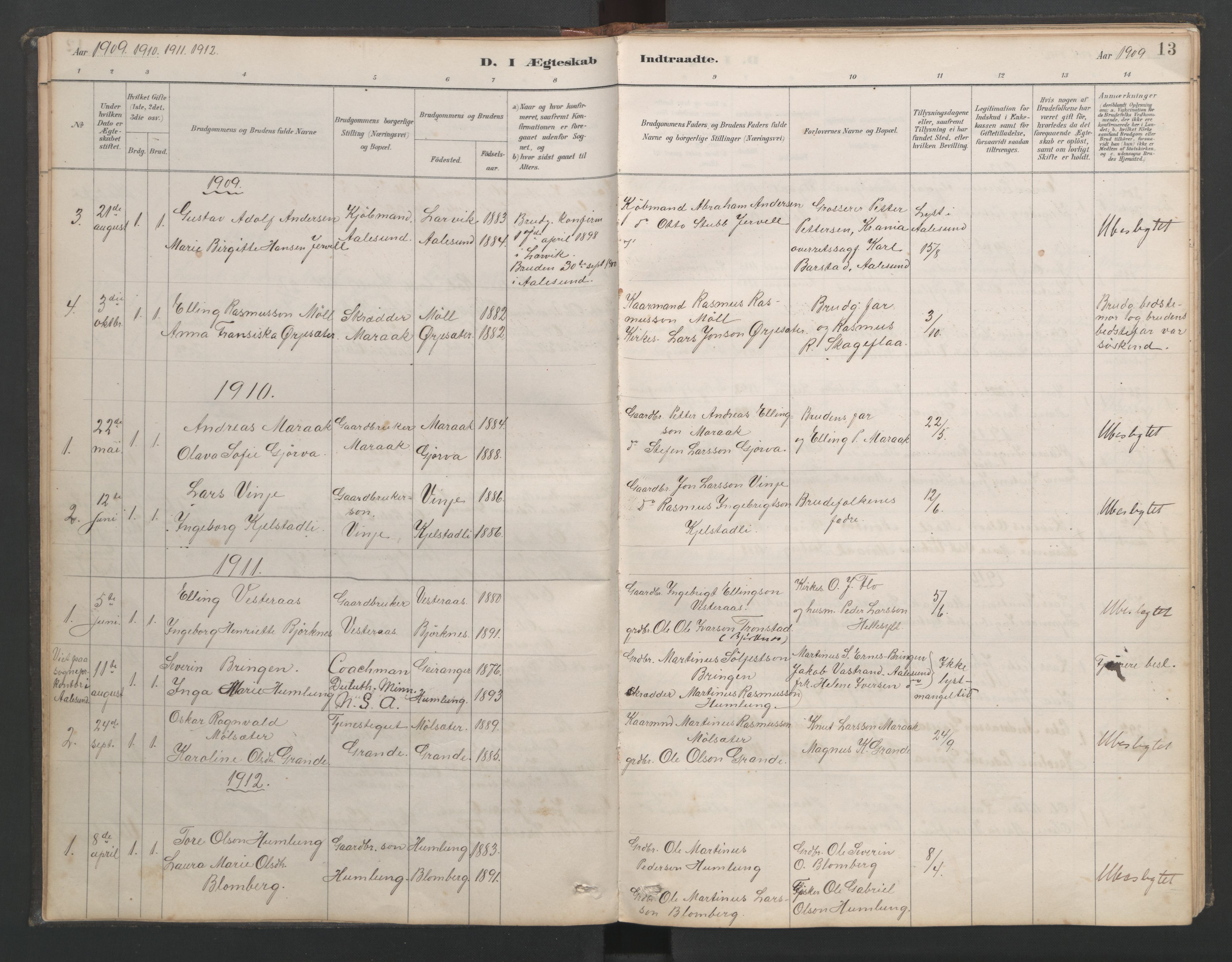 Ministerialprotokoller, klokkerbøker og fødselsregistre - Møre og Romsdal, AV/SAT-A-1454/518/L0237: Parish register (copy) no. 518C04, 1885-1963, p. 13