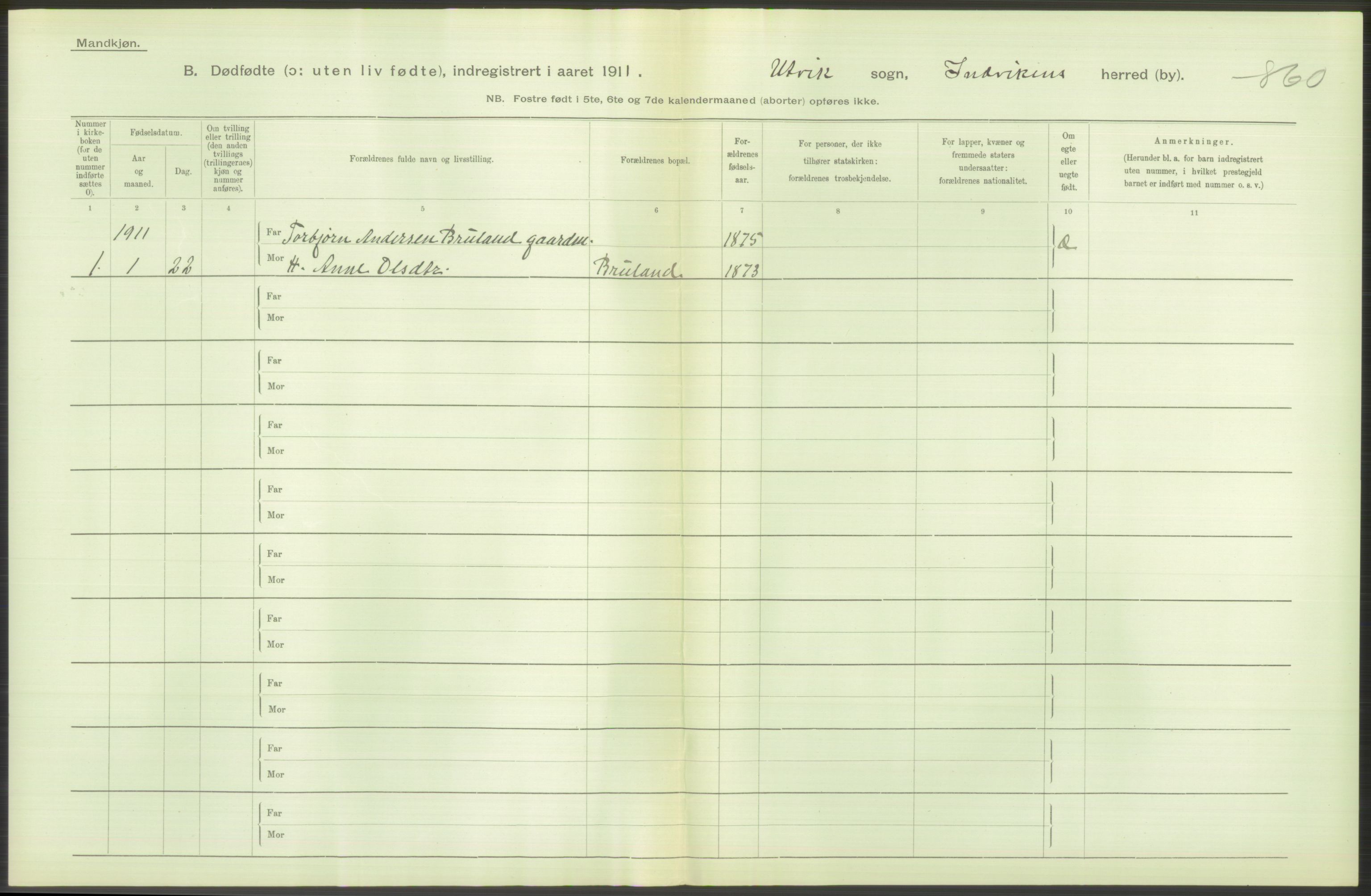 Statistisk sentralbyrå, Sosiodemografiske emner, Befolkning, AV/RA-S-2228/D/Df/Dfb/Dfba/L0034: N. Bergenhus amt:  Døde, dødfødte. Bygder., 1911, p. 74