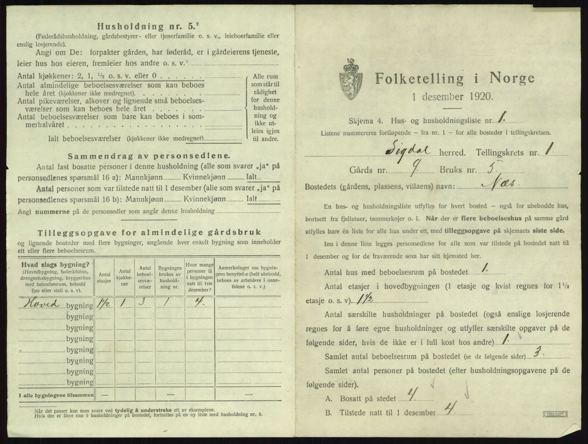 SAKO, 1920 census for Sigdal, 1920, p. 56