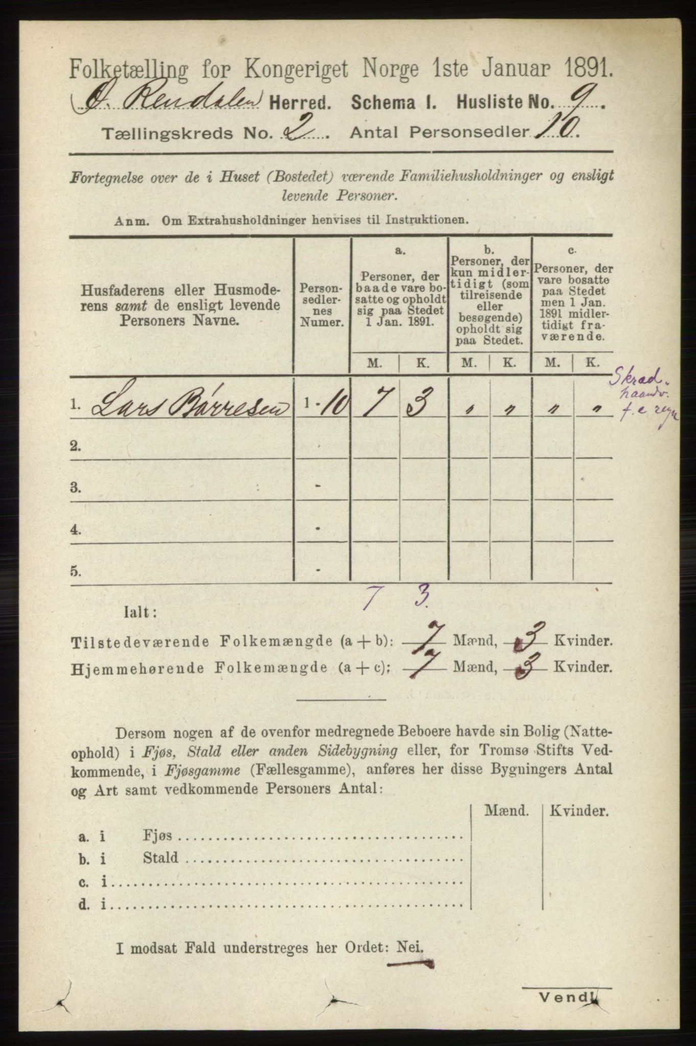 RA, 1891 census for 0433 Øvre Rendal, 1891, p. 342