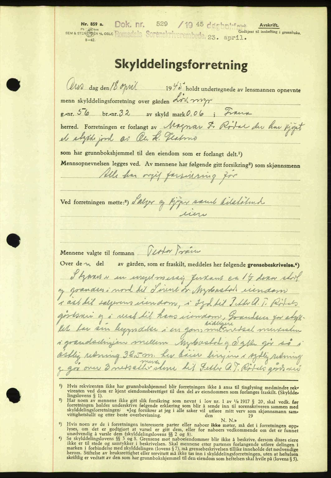 Romsdal sorenskriveri, AV/SAT-A-4149/1/2/2C: Mortgage book no. A17, 1944-1945, Diary no: : 529/1945