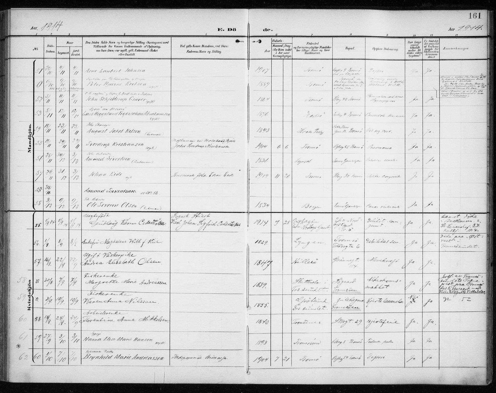 Tromsø sokneprestkontor/stiftsprosti/domprosti, AV/SATØ-S-1343/G/Ga/L0018kirke: Parish register (official) no. 18, 1907-1917, p. 161