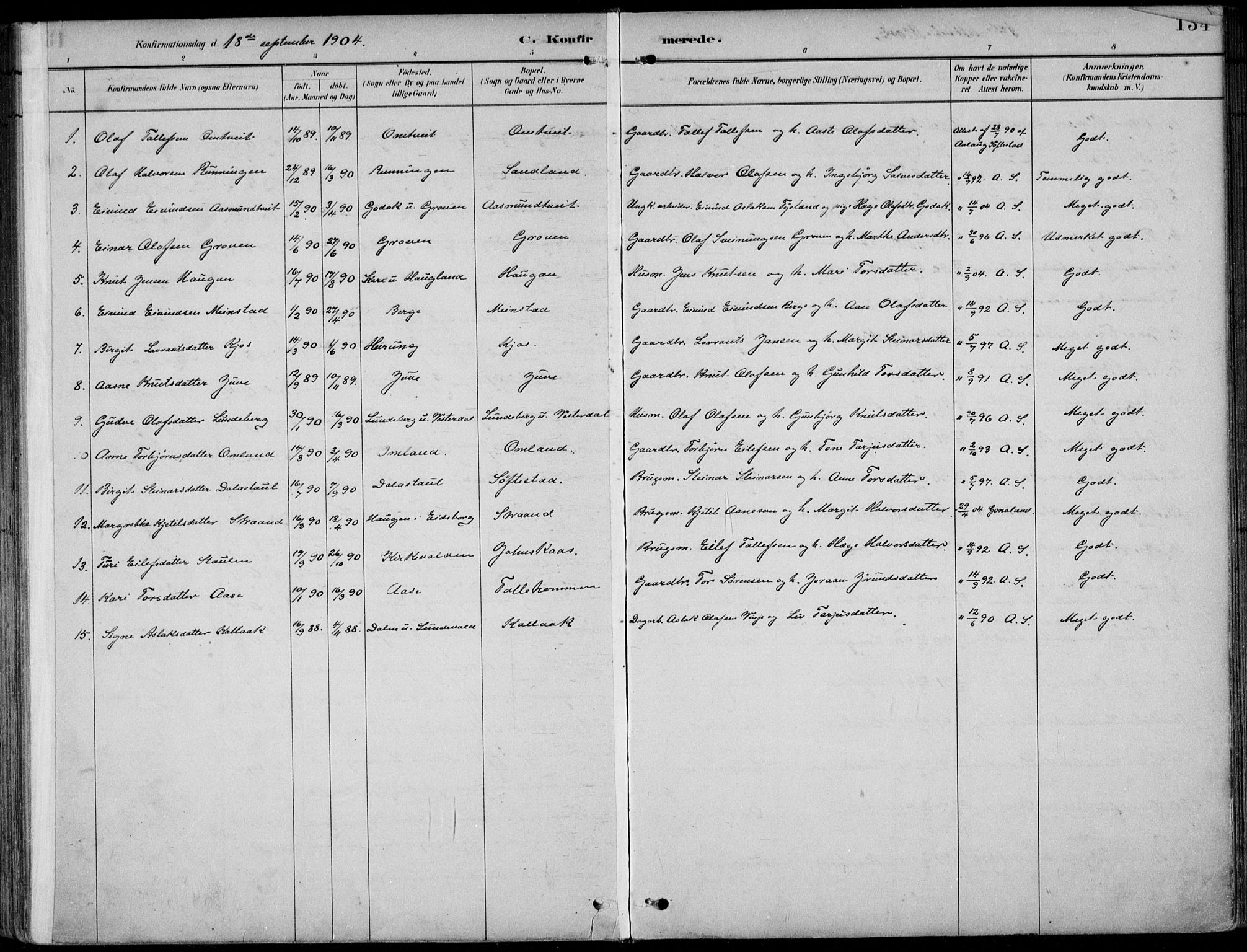 Kviteseid kirkebøker, SAKO/A-276/F/Fb/L0002: Parish register (official) no. II 2, 1882-1916, p. 134