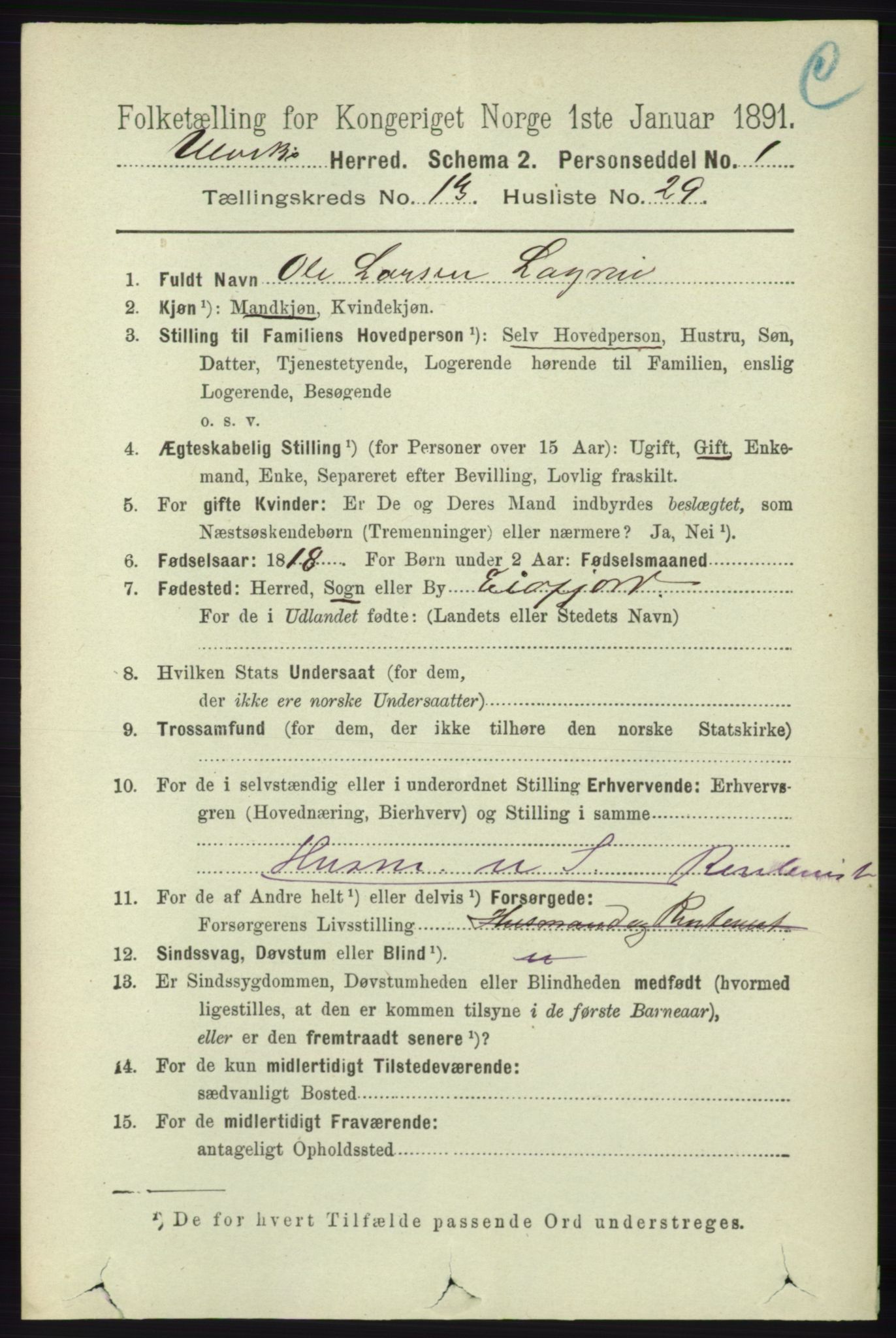 RA, 1891 census for 1233 Ulvik, 1891, p. 4040