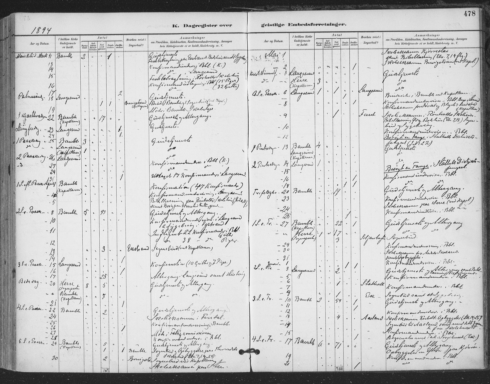 Bamble kirkebøker, AV/SAKO-A-253/F/Fa/L0008: Parish register (official) no. I 8, 1888-1900, p. 478