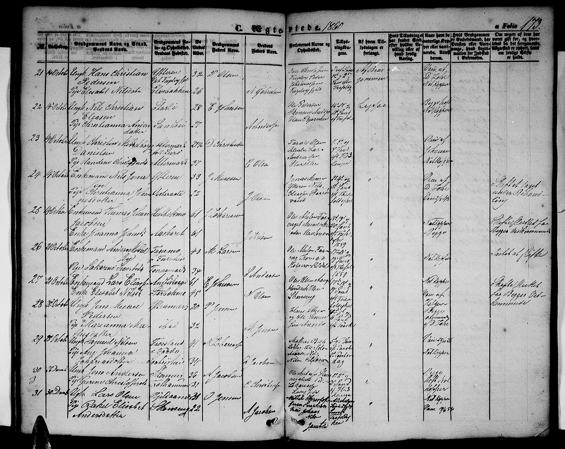Ministerialprotokoller, klokkerbøker og fødselsregistre - Nordland, SAT/A-1459/827/L0414: Parish register (copy) no. 827C03, 1853-1865, p. 173