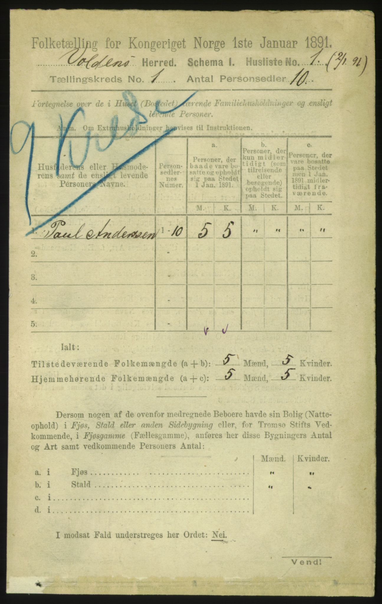 RA, 1891 census for 1519 Volda, 1891, p. 27