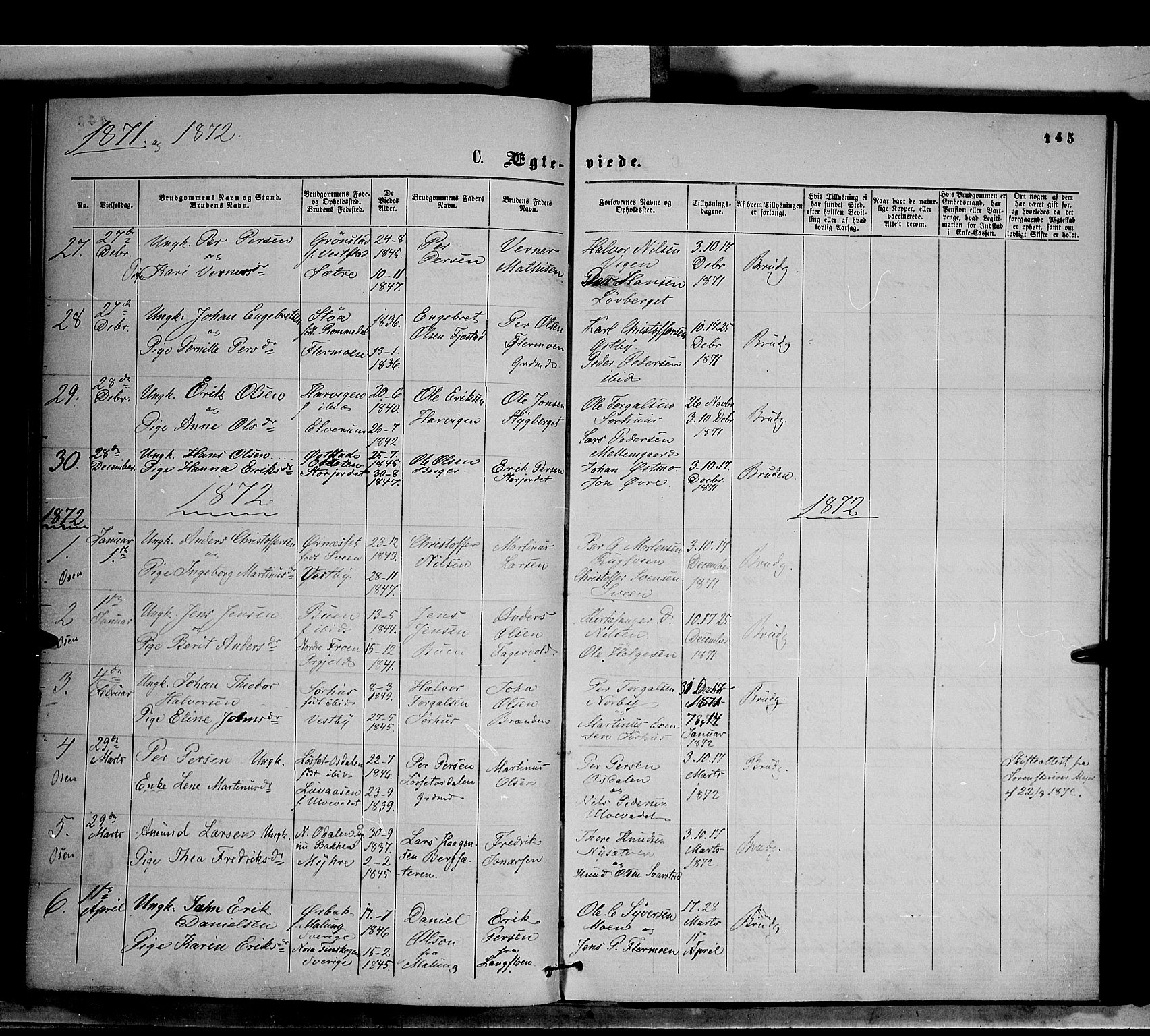 Trysil prestekontor, AV/SAH-PREST-046/H/Ha/Haa/L0006: Parish register (official) no. 6, 1866-1873, p. 145