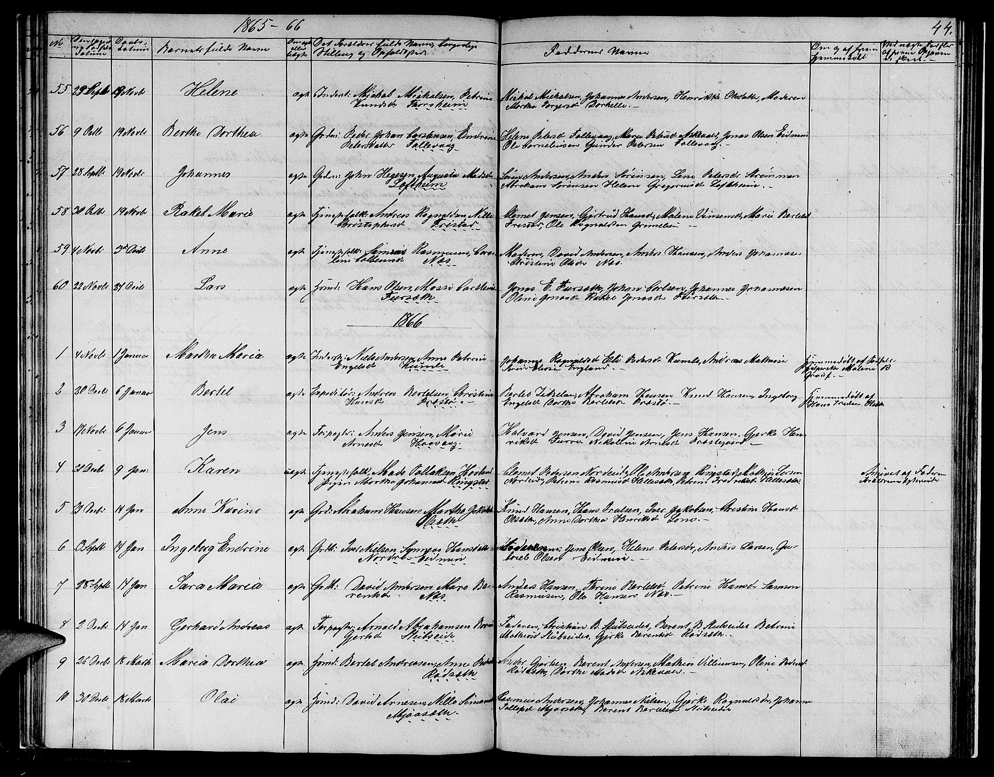 Askvoll sokneprestembete, SAB/A-79501/H/Hab/Haba/L0001: Parish register (copy) no. A 1, 1853-1872, p. 44