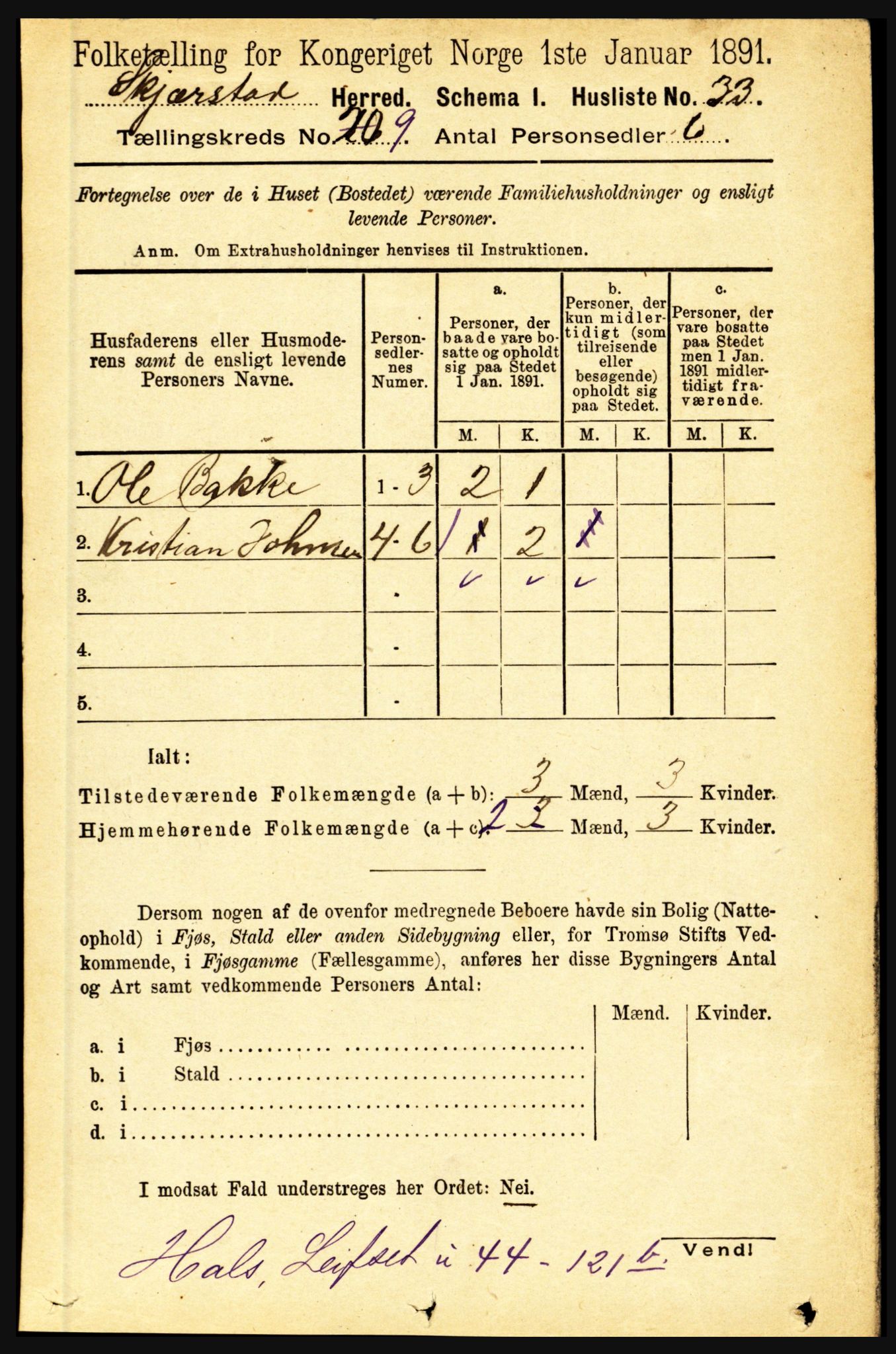 RA, 1891 census for 1842 Skjerstad, 1891, p. 3325