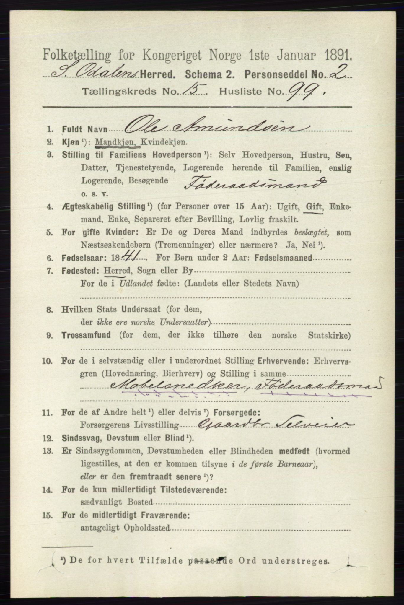 RA, 1891 census for 0419 Sør-Odal, 1891, p. 7172