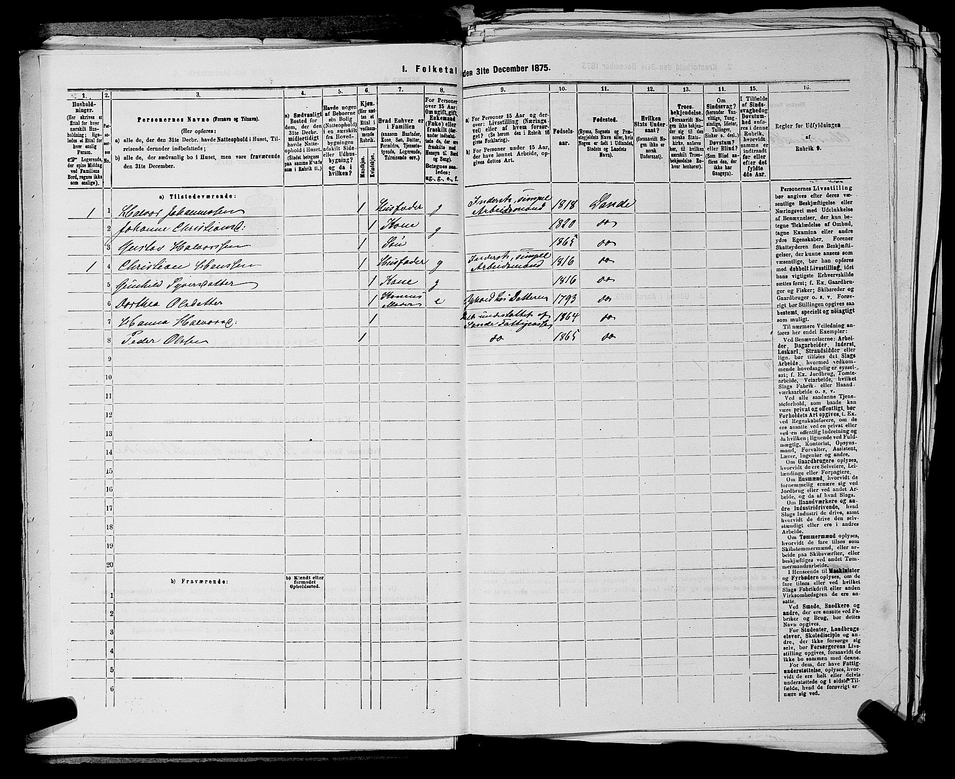 SAKO, 1875 census for 0713P Sande, 1875, p. 329