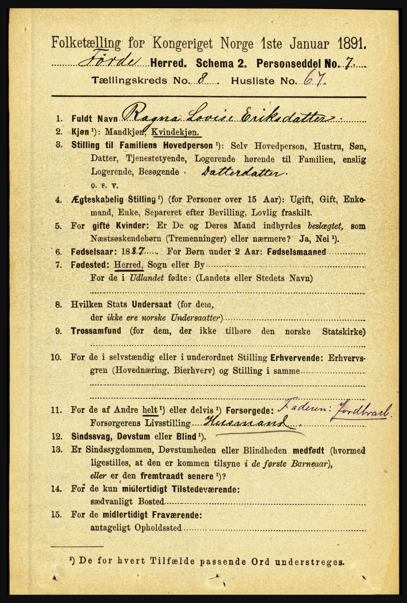 RA, 1891 census for 1432 Førde, 1891, p. 3268