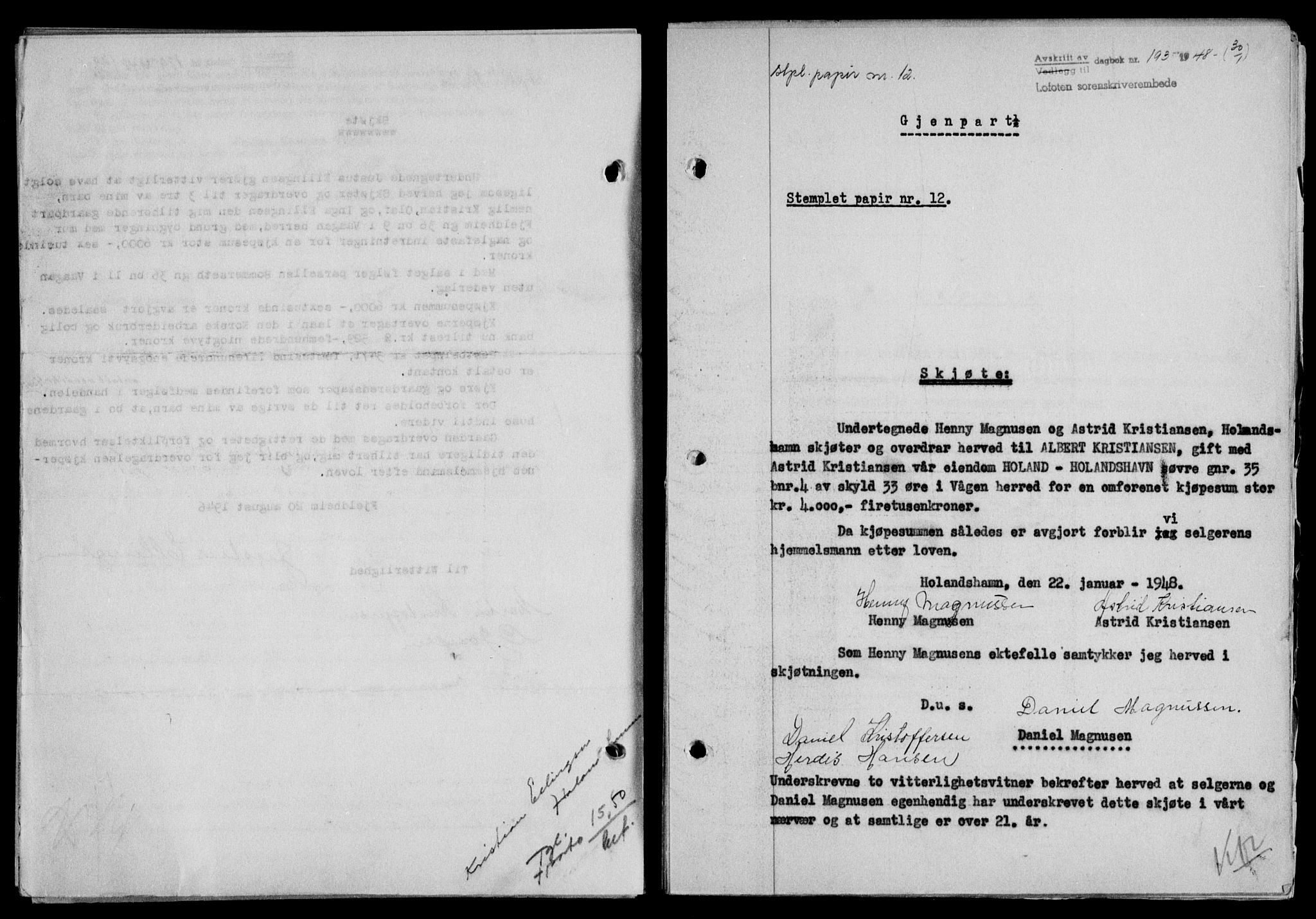 Lofoten sorenskriveri, SAT/A-0017/1/2/2C/L0017a: Mortgage book no. 17a, 1947-1948, Diary no: : 193/1948