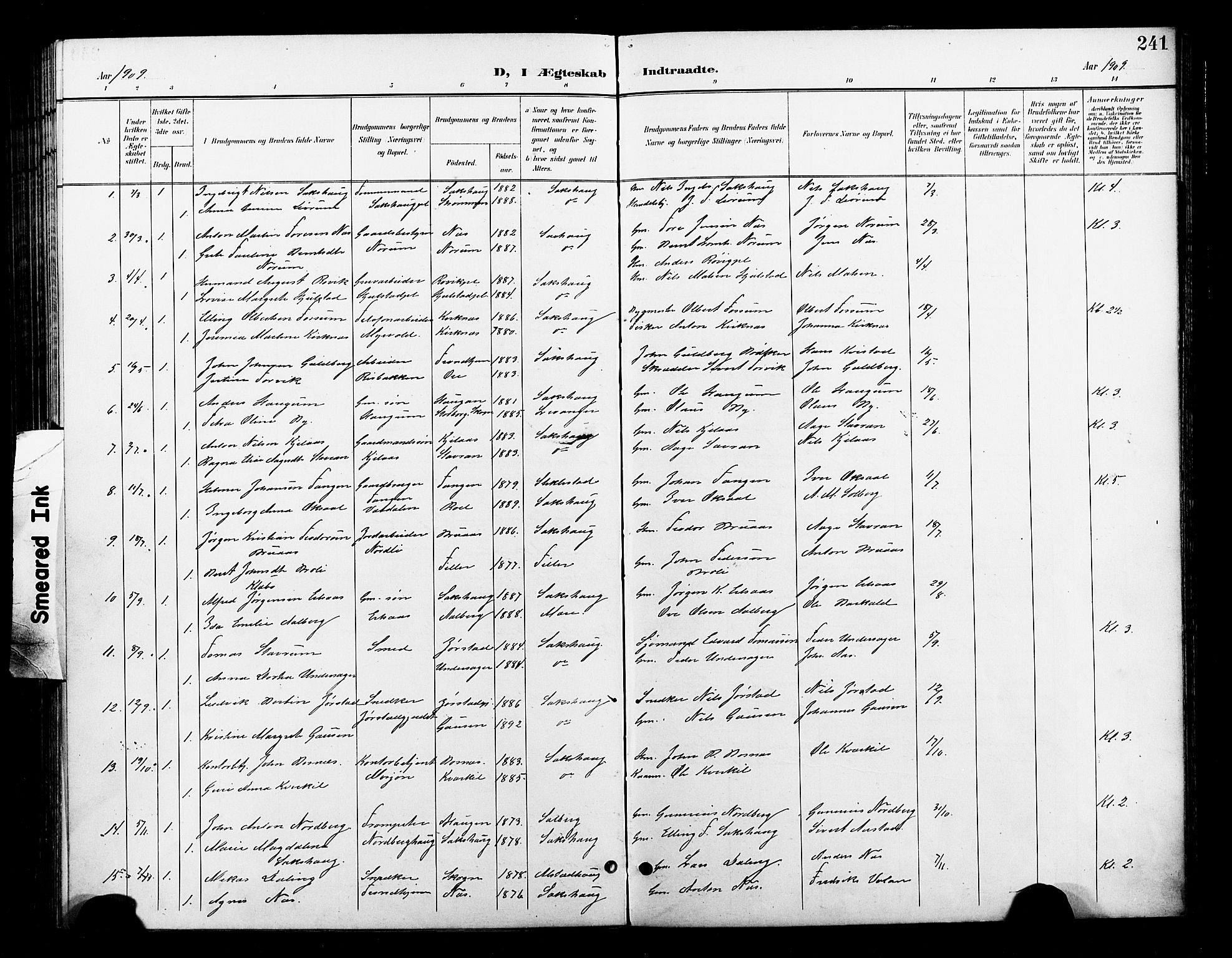 Ministerialprotokoller, klokkerbøker og fødselsregistre - Nord-Trøndelag, AV/SAT-A-1458/730/L0302: Parish register (copy) no. 730C05, 1898-1924, p. 241