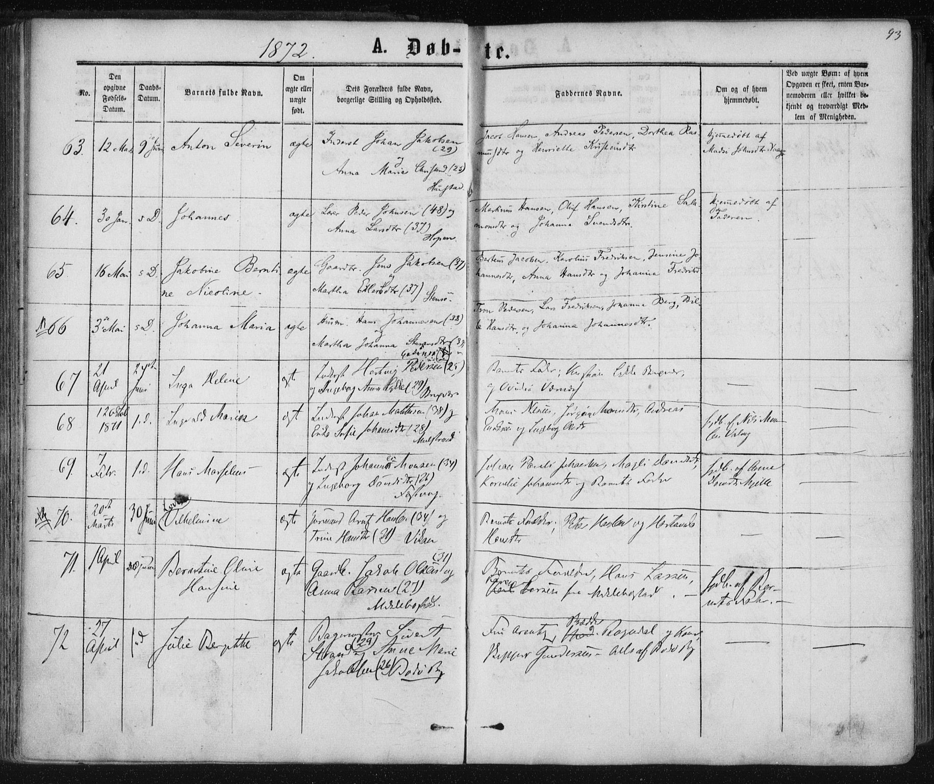 Ministerialprotokoller, klokkerbøker og fødselsregistre - Nordland, SAT/A-1459/801/L0008: Parish register (official) no. 801A08, 1864-1875, p. 93