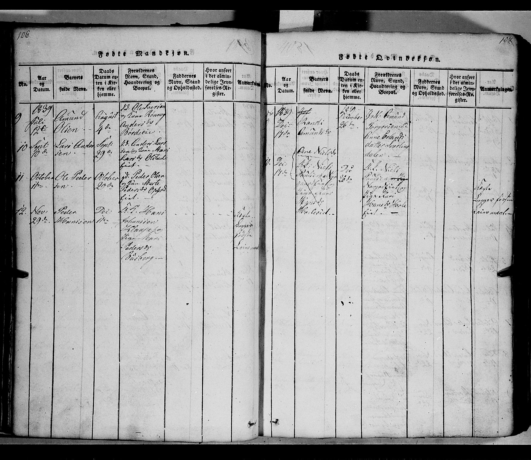 Gausdal prestekontor, SAH/PREST-090/H/Ha/Hab/L0002: Parish register (copy) no. 2, 1818-1874, p. 106-107