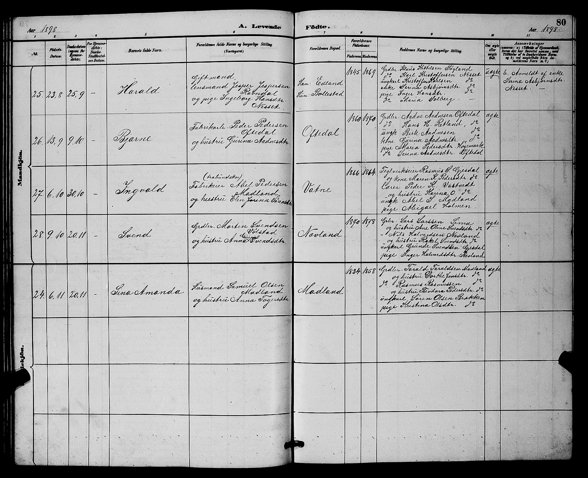 Lye sokneprestkontor, AV/SAST-A-101794/001/30BB/L0008: Parish register (copy) no. B 7, 1887-1901, p. 80