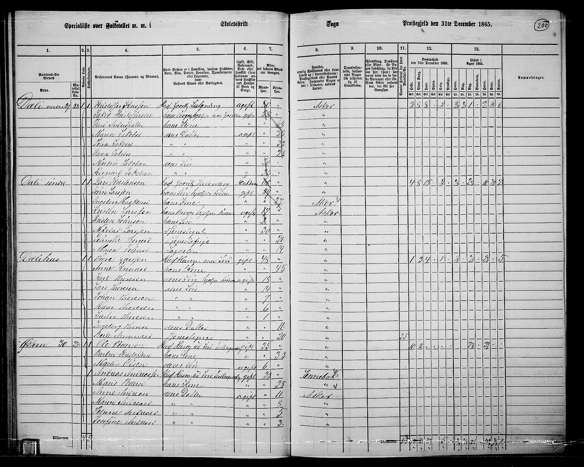 RA, 1865 census for Asker, 1865, p. 192