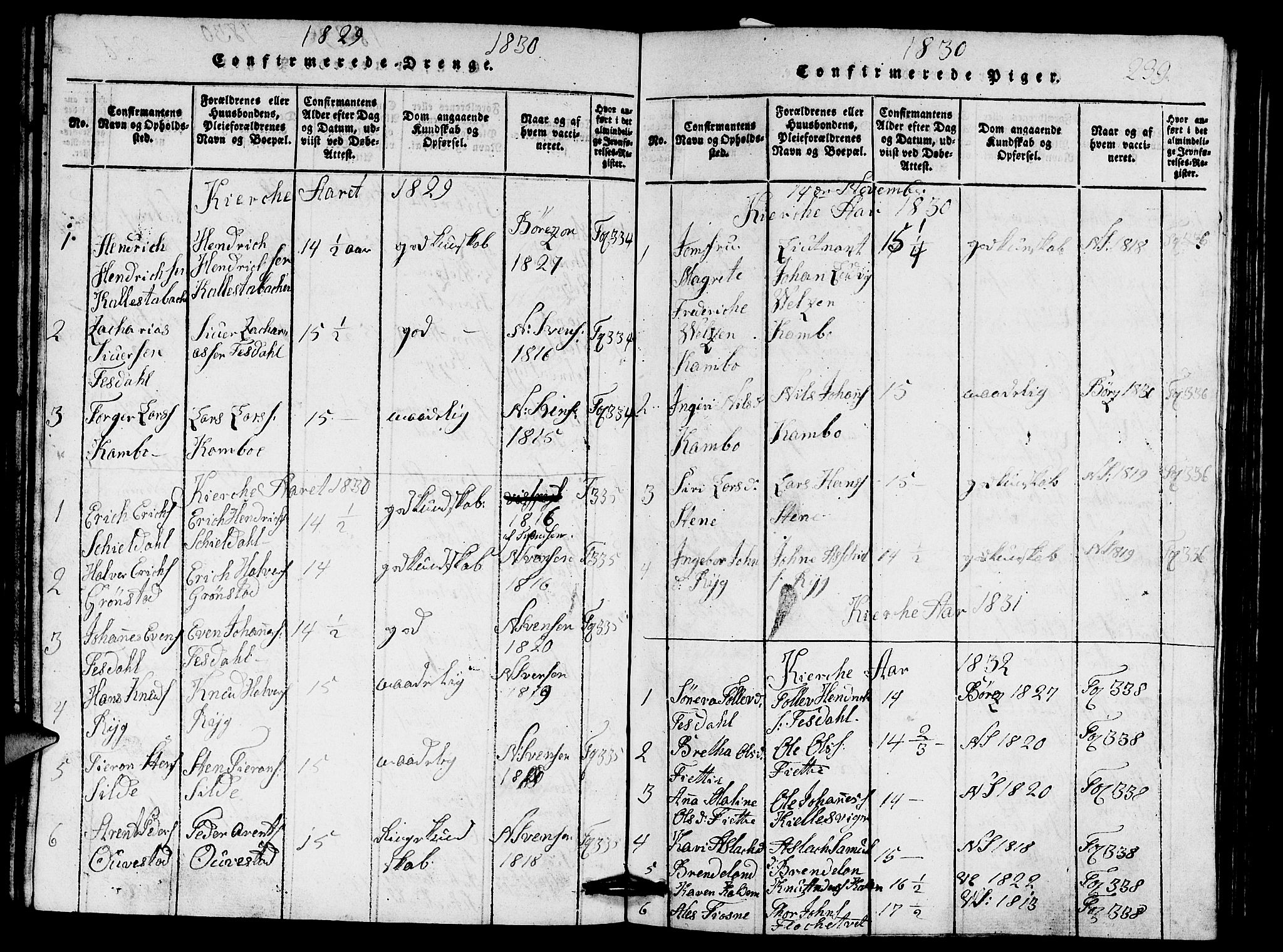Etne sokneprestembete, SAB/A-75001/H/Hab: Parish register (copy) no. A 1, 1815-1849, p. 239