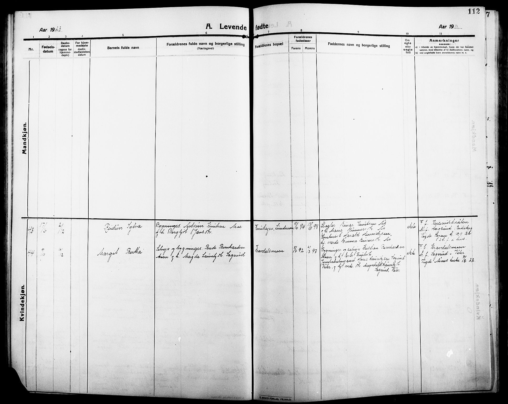 Åsnes prestekontor, SAH/PREST-042/H/Ha/Hab/L0007: Parish register (copy) no. 7, 1909-1926, p. 112