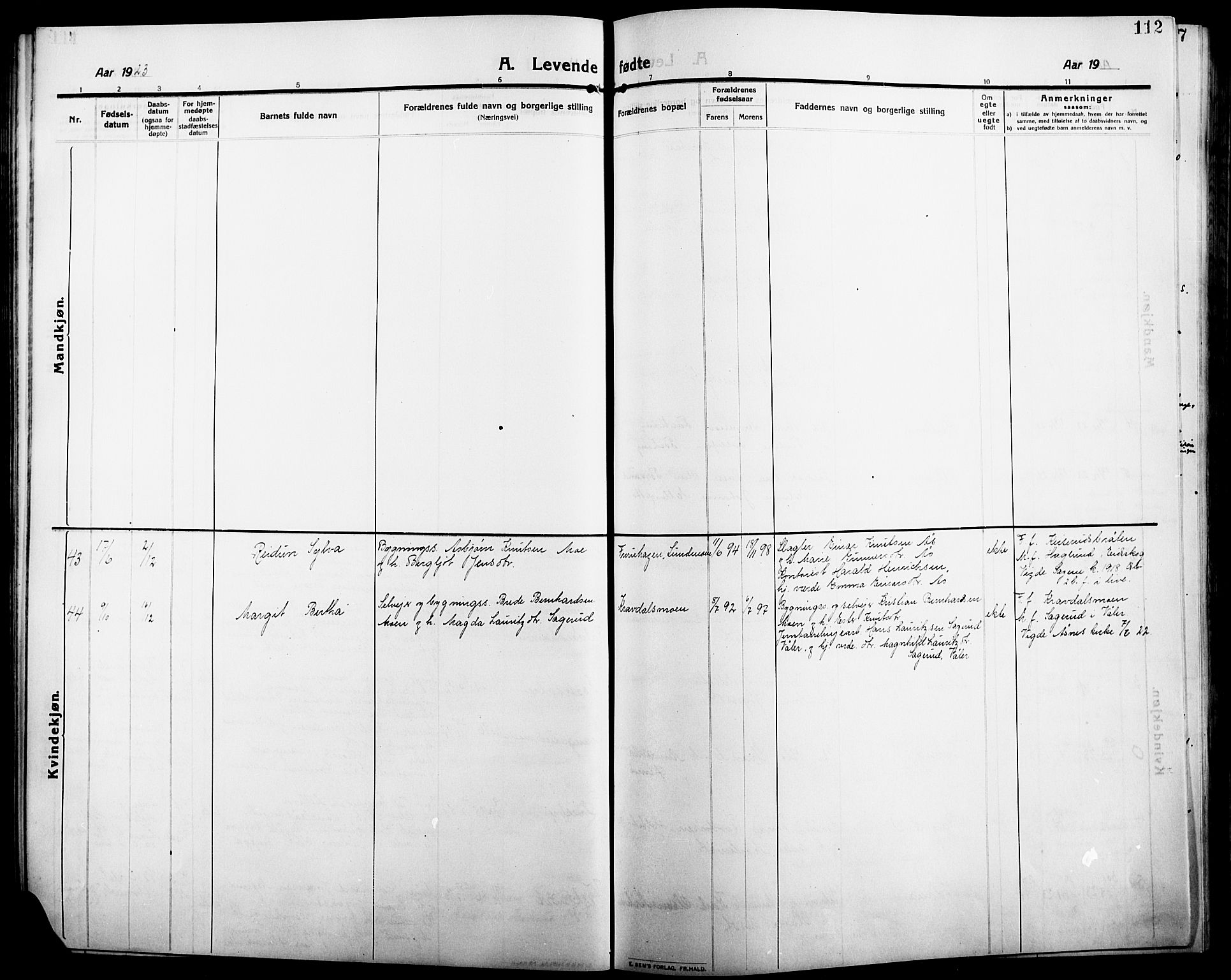 Åsnes prestekontor, AV/SAH-PREST-042/H/Ha/Hab/L0007: Parish register (copy) no. 7, 1909-1926, p. 112