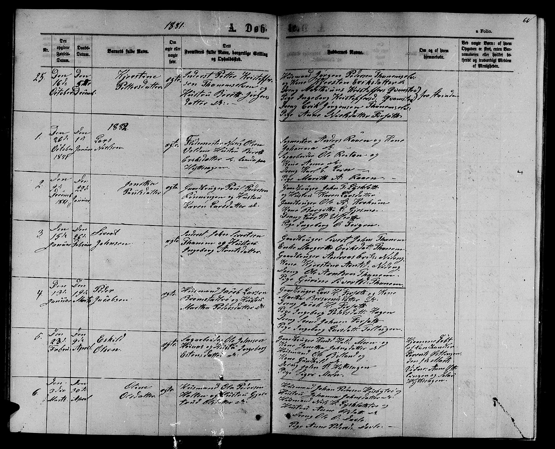 Ministerialprotokoller, klokkerbøker og fødselsregistre - Sør-Trøndelag, SAT/A-1456/618/L0451: Parish register (copy) no. 618C02, 1865-1883, p. 66