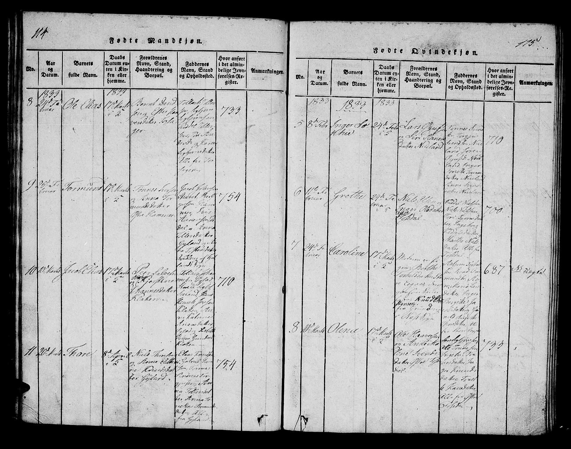 Bakke sokneprestkontor, AV/SAK-1111-0002/F/Fa/Fab/L0001: Parish register (official) no. A 1, 1815-1835, p. 114-115