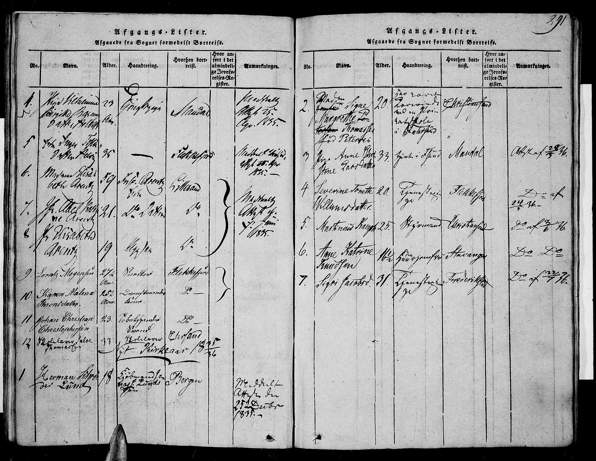 Farsund sokneprestkontor, AV/SAK-1111-0009/F/Fa/L0002: Parish register (official) no. A 2, 1815-1836, p. 291