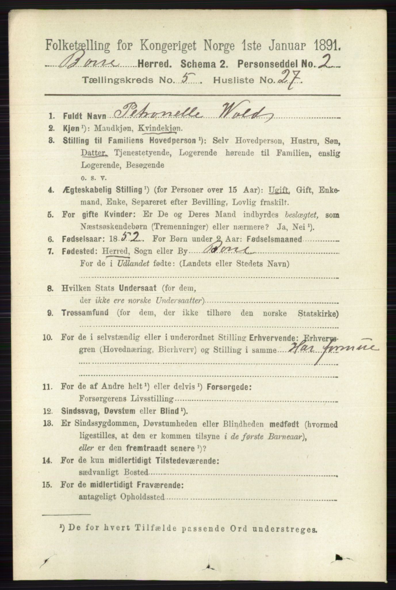 RA, 1891 census for 0717 Borre, 1891, p. 2189