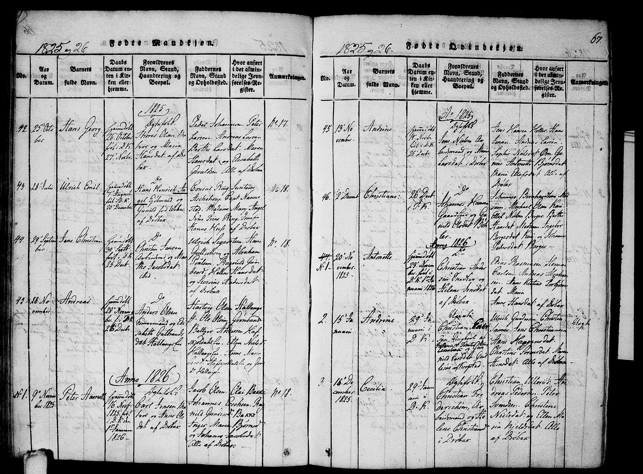 Drøbak prestekontor Kirkebøker, SAO/A-10142a/F/Fa/L0001: Parish register (official) no. I 1, 1816-1842, p. 67