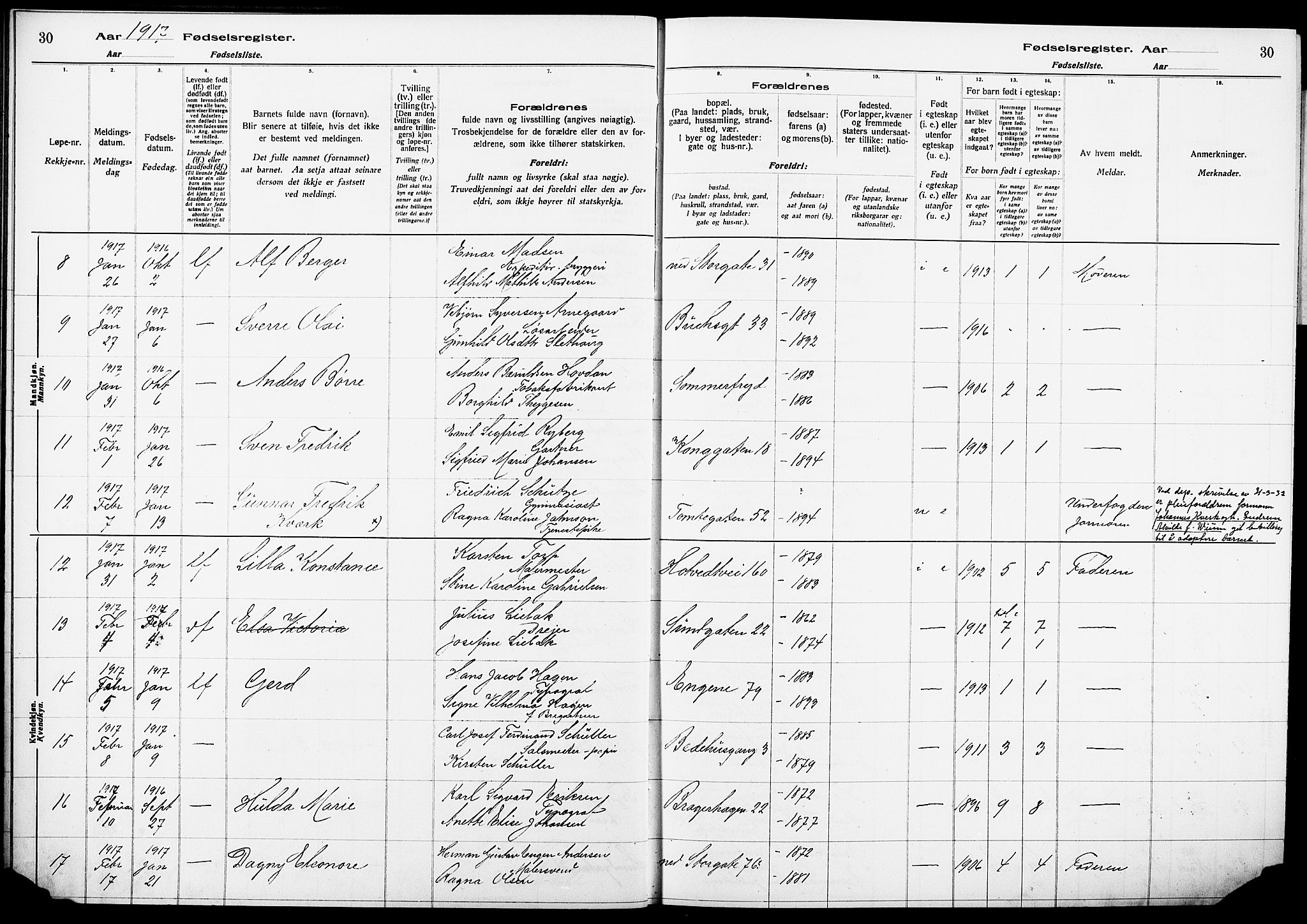 Bragernes kirkebøker, SAKO/A-6/J/Ja/L0001: Birth register no. 1, 1916-1922, p. 30