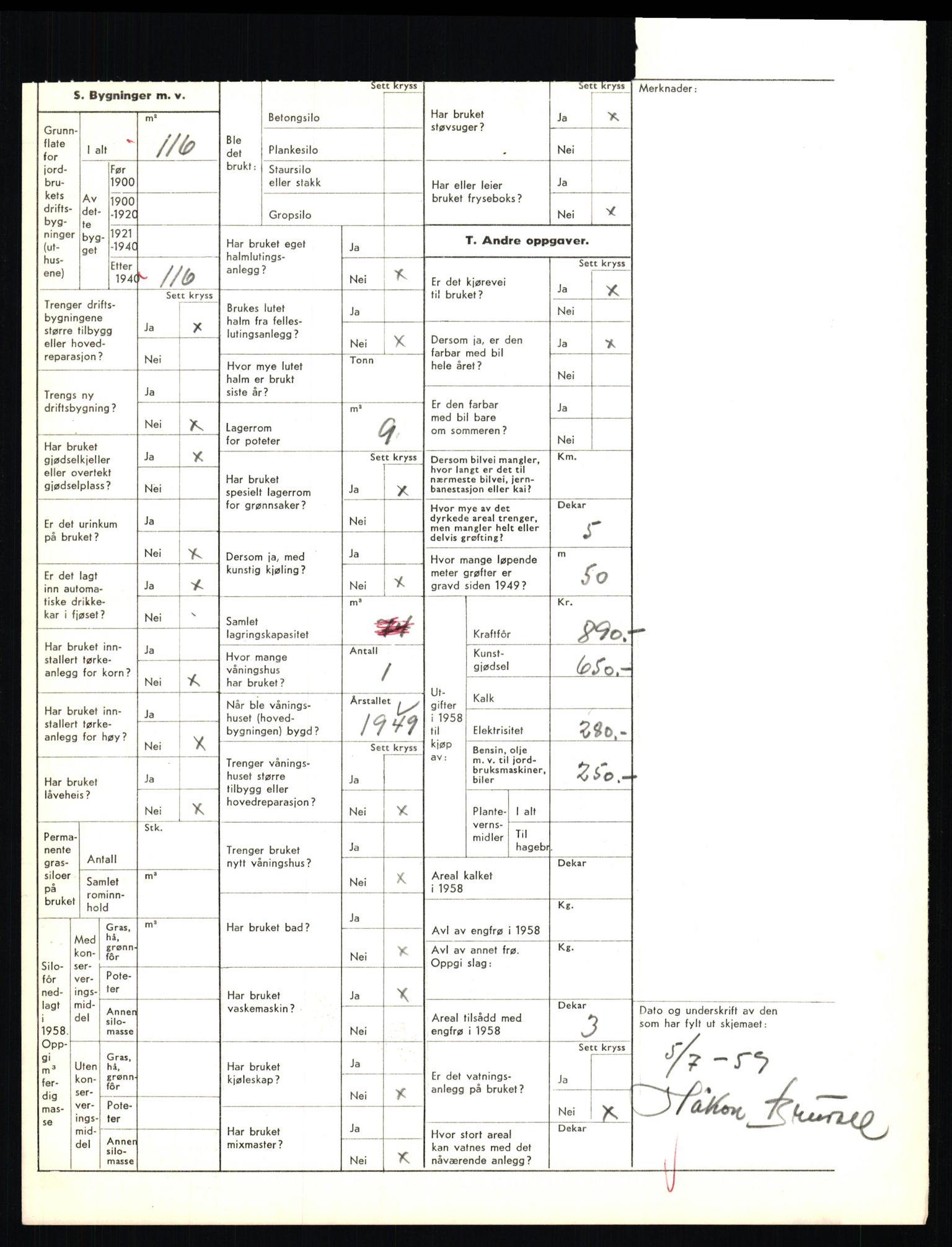 Statistisk sentralbyrå, Næringsøkonomiske emner, Jordbruk, skogbruk, jakt, fiske og fangst, AV/RA-S-2234/G/Gd/L0655: Troms: 1924 Målselv (kl. 4-10), 1959, p. 1274