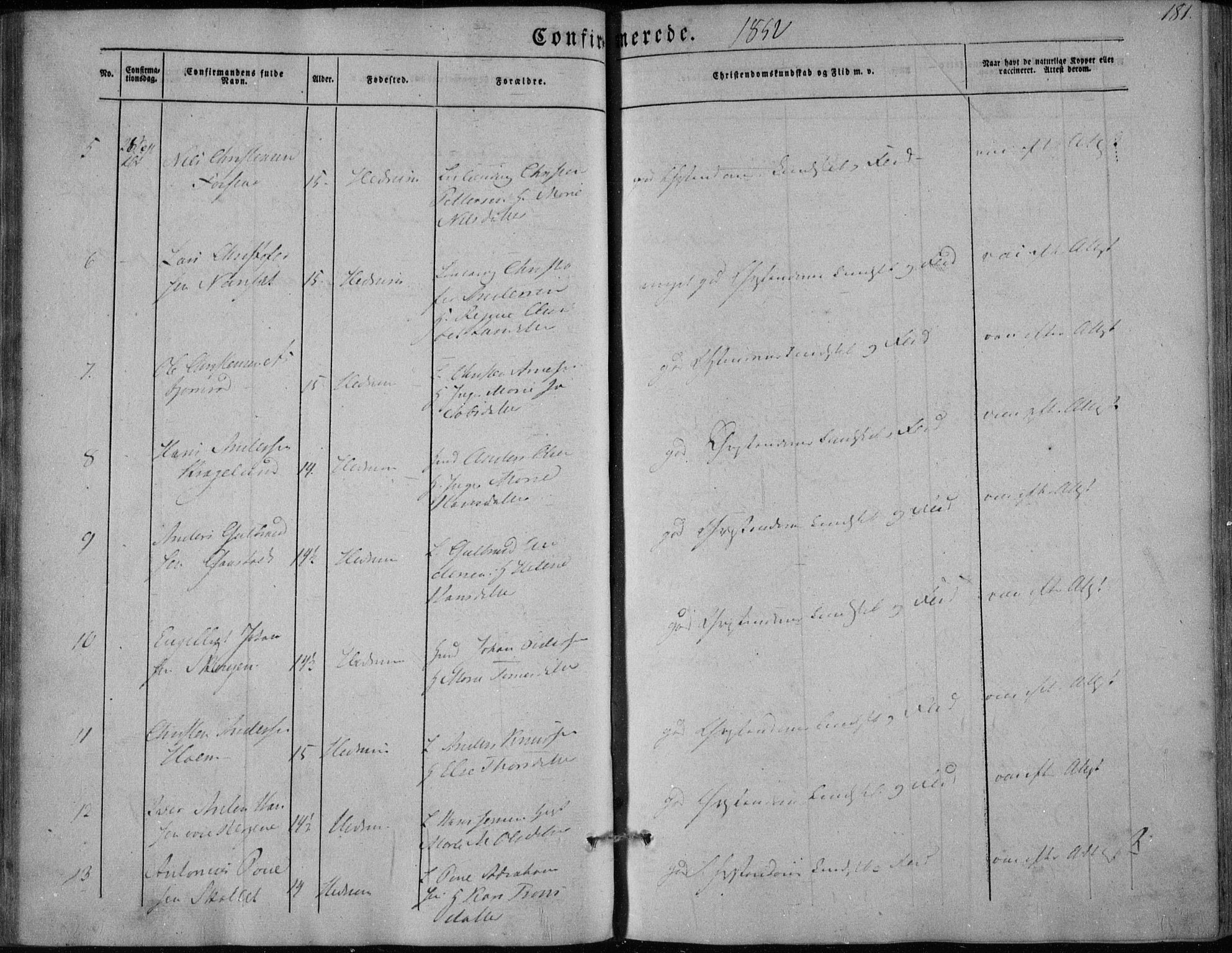 Hedrum kirkebøker, AV/SAKO-A-344/F/Fa/L0006: Parish register (official) no. I 6, 1849-1857, p. 181