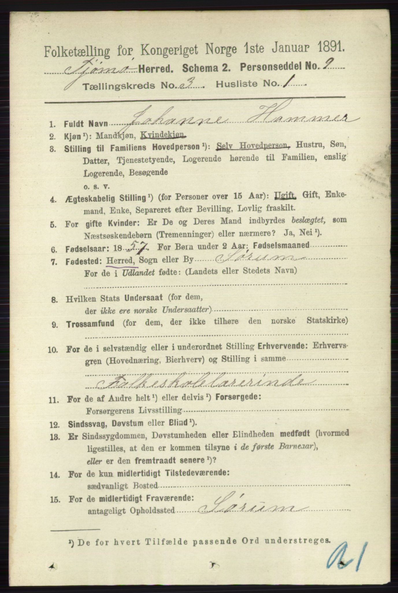 RA, 1891 census for 0723 Tjøme, 1891, p. 874