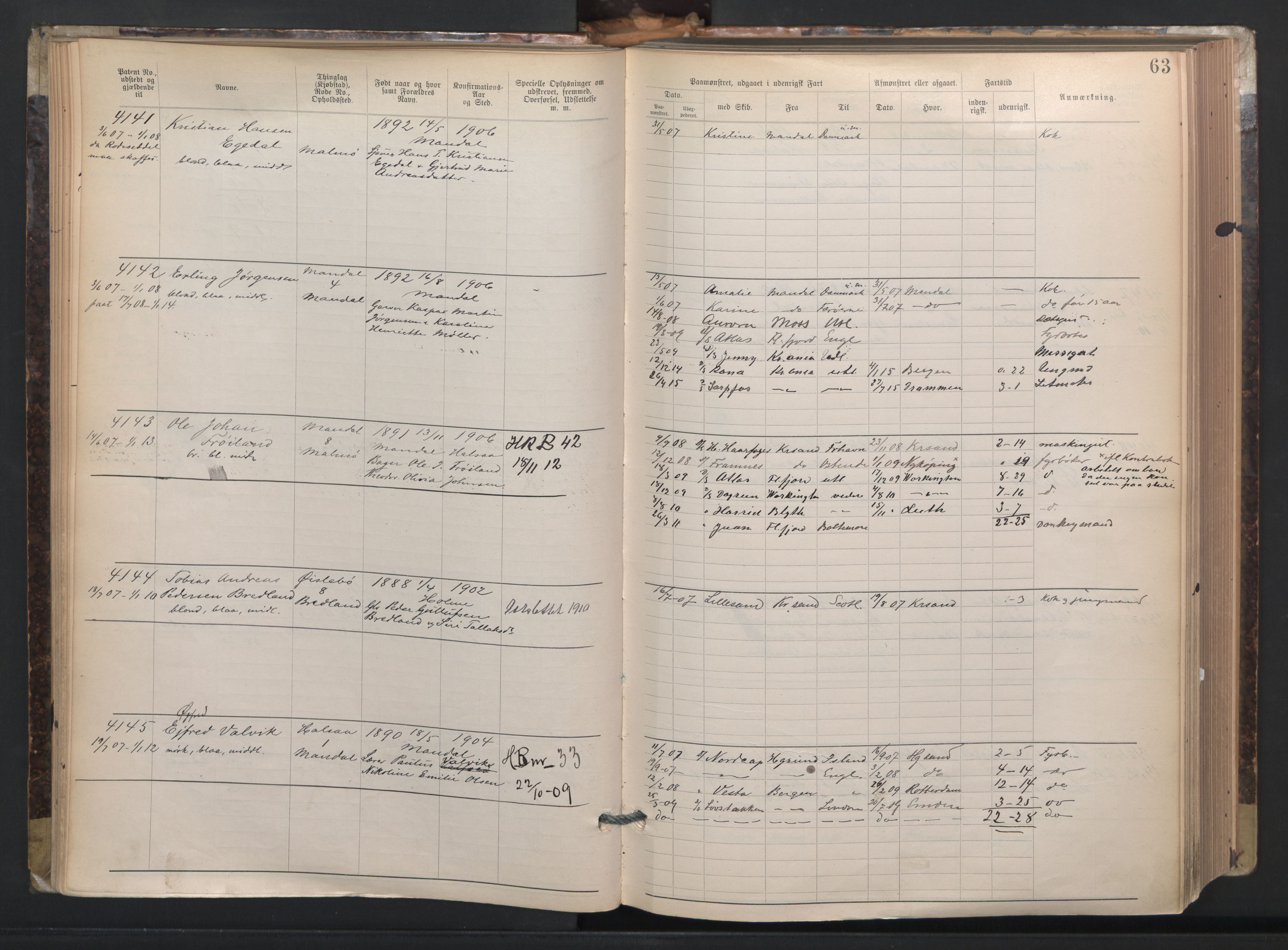 Mandal mønstringskrets, AV/SAK-2031-0016/F/Fa/L0003: Annotasjonsrulle nr 3831-4730 med register, L-5, 1900-1948, p. 87