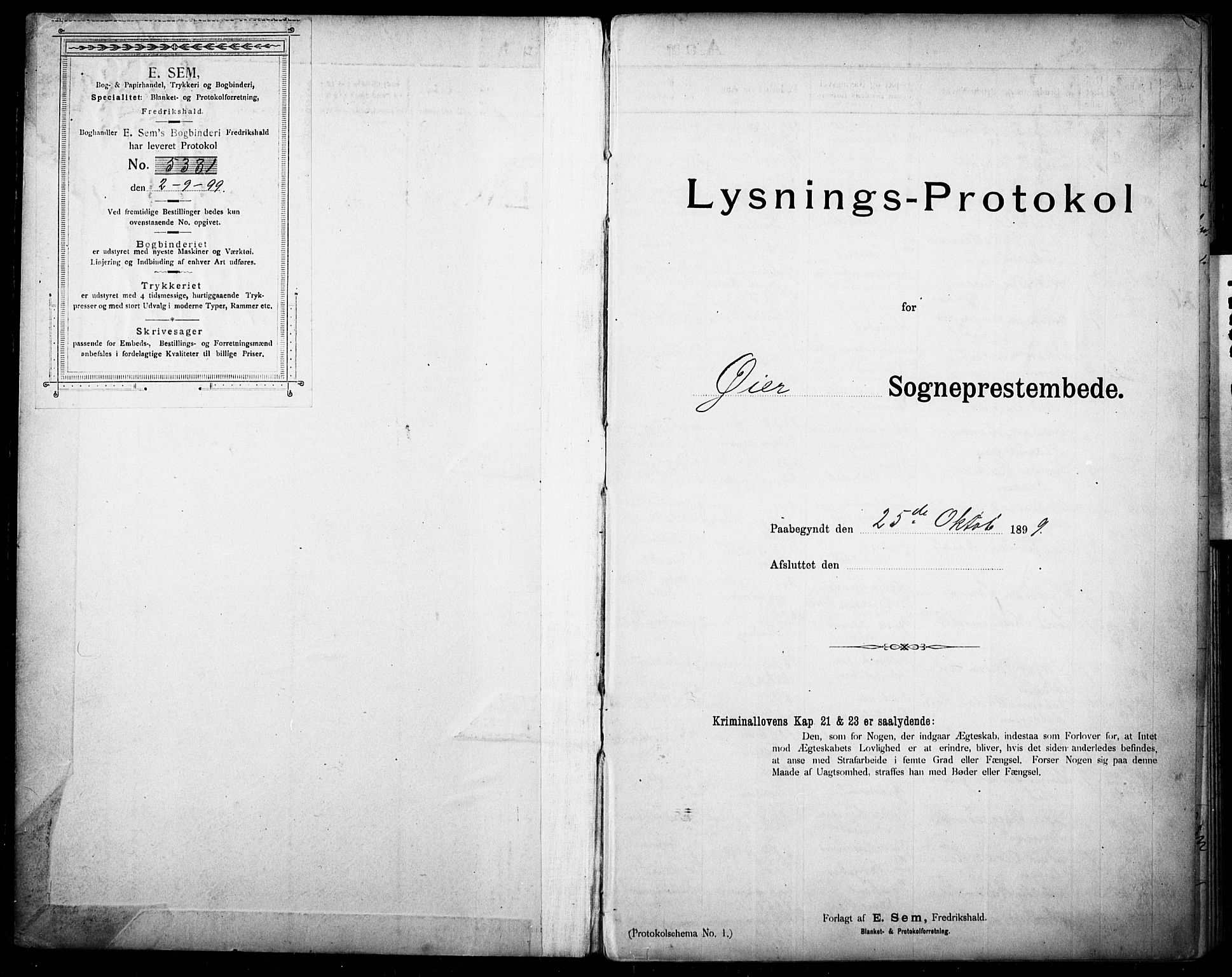 Øyer prestekontor, AV/SAH-PREST-084/I/Ie: Banns register no. 1, 1899-1928