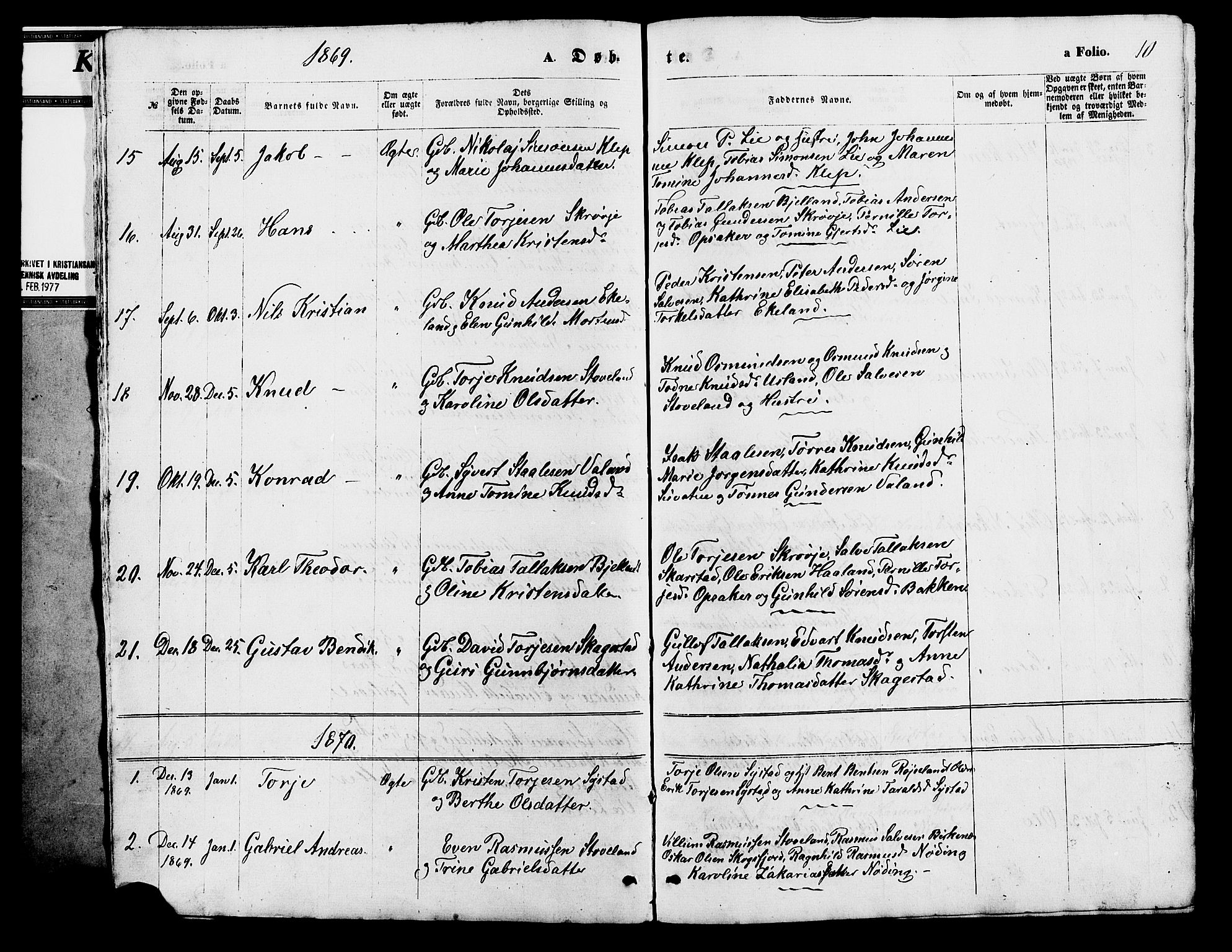 Holum sokneprestkontor, AV/SAK-1111-0022/F/Fb/Fba/L0004: Parish register (copy) no. B 4, 1867-1890, p. 10