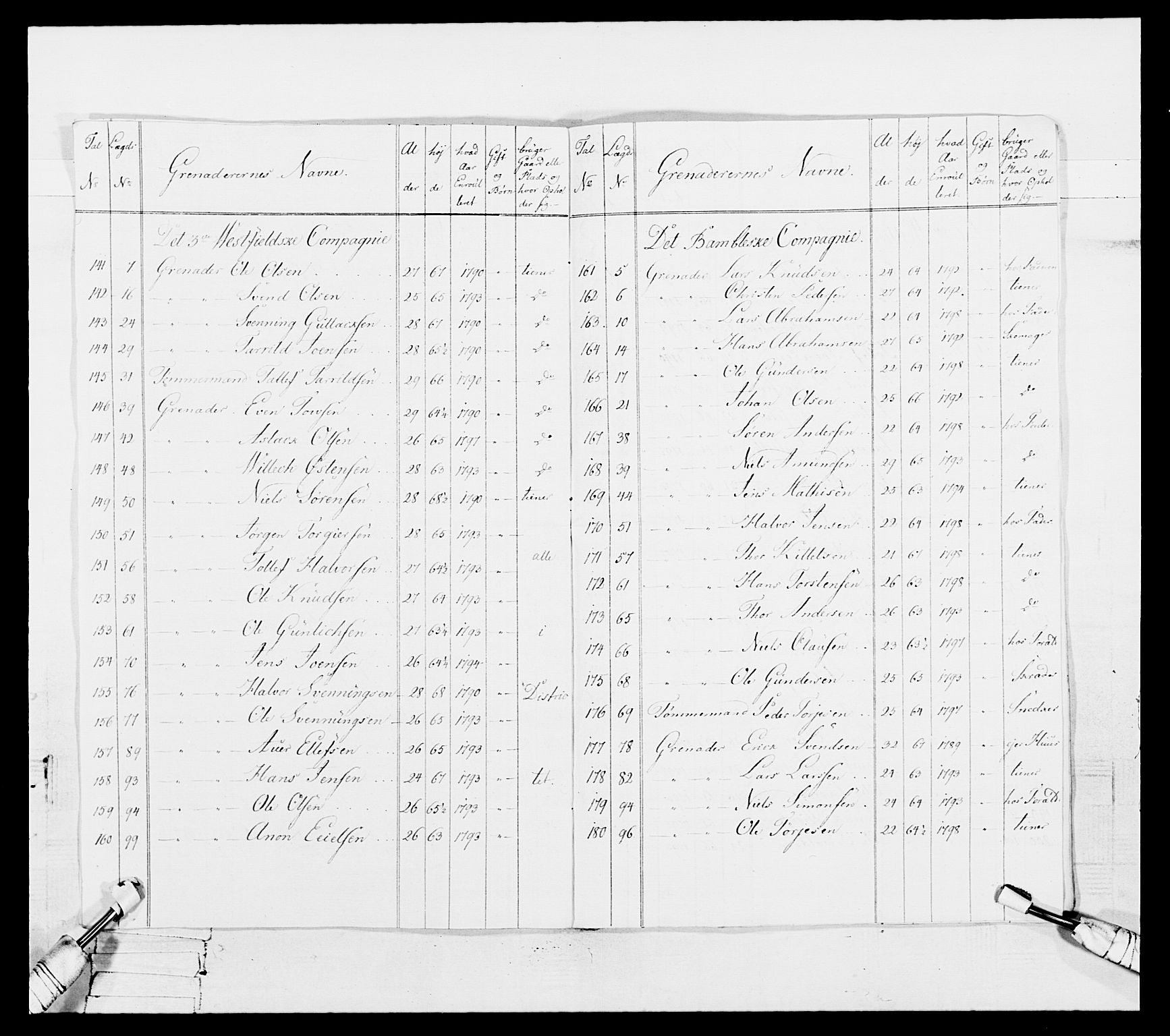 Generalitets- og kommissariatskollegiet, Det kongelige norske kommissariatskollegium, RA/EA-5420/E/Eh/L0114: Telemarkske nasjonale infanteriregiment, 1789-1802, p. 143