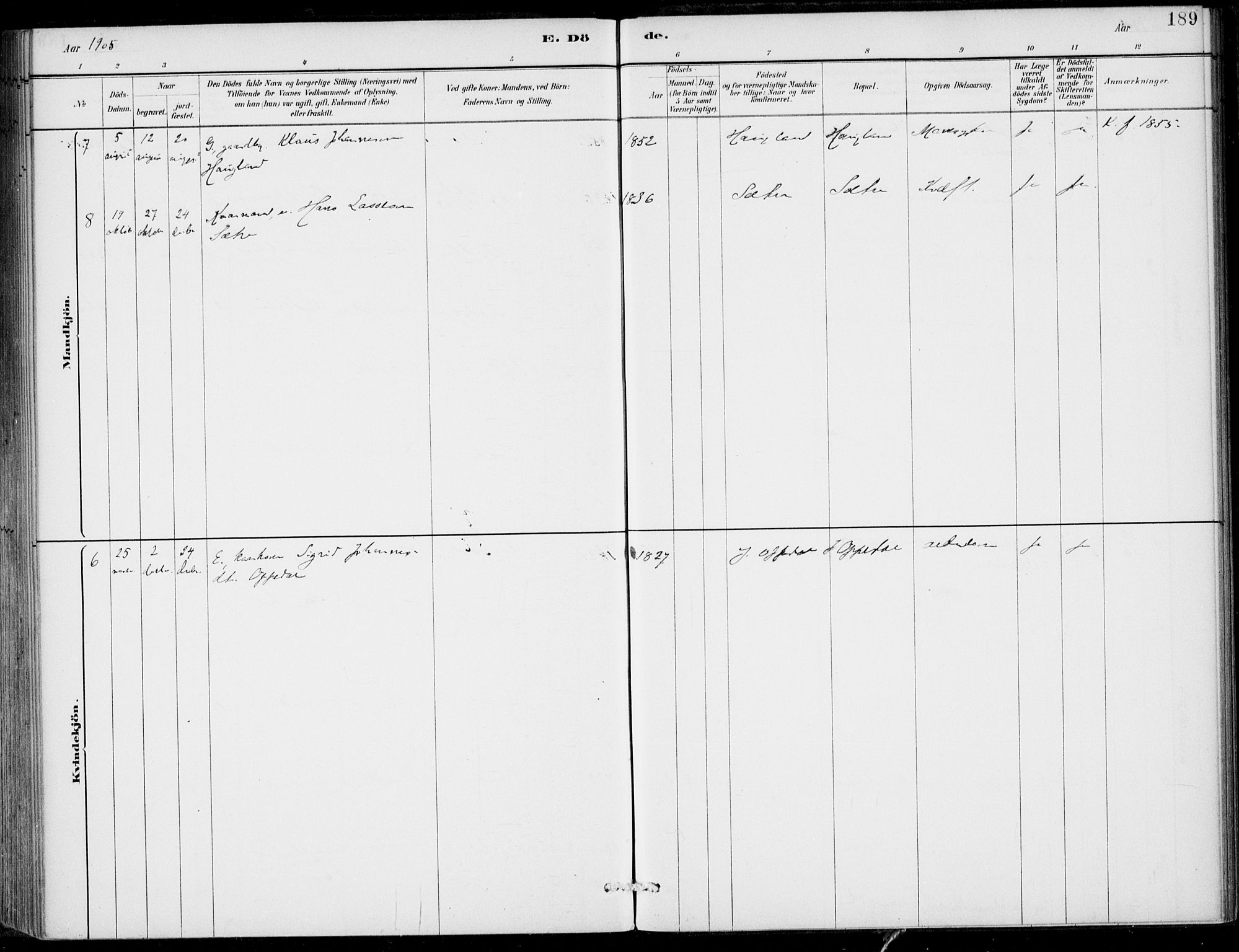 Gulen sokneprestembete, SAB/A-80201/H/Haa/Haac/L0002: Parish register (official) no. C  2, 1882-1914, p. 189
