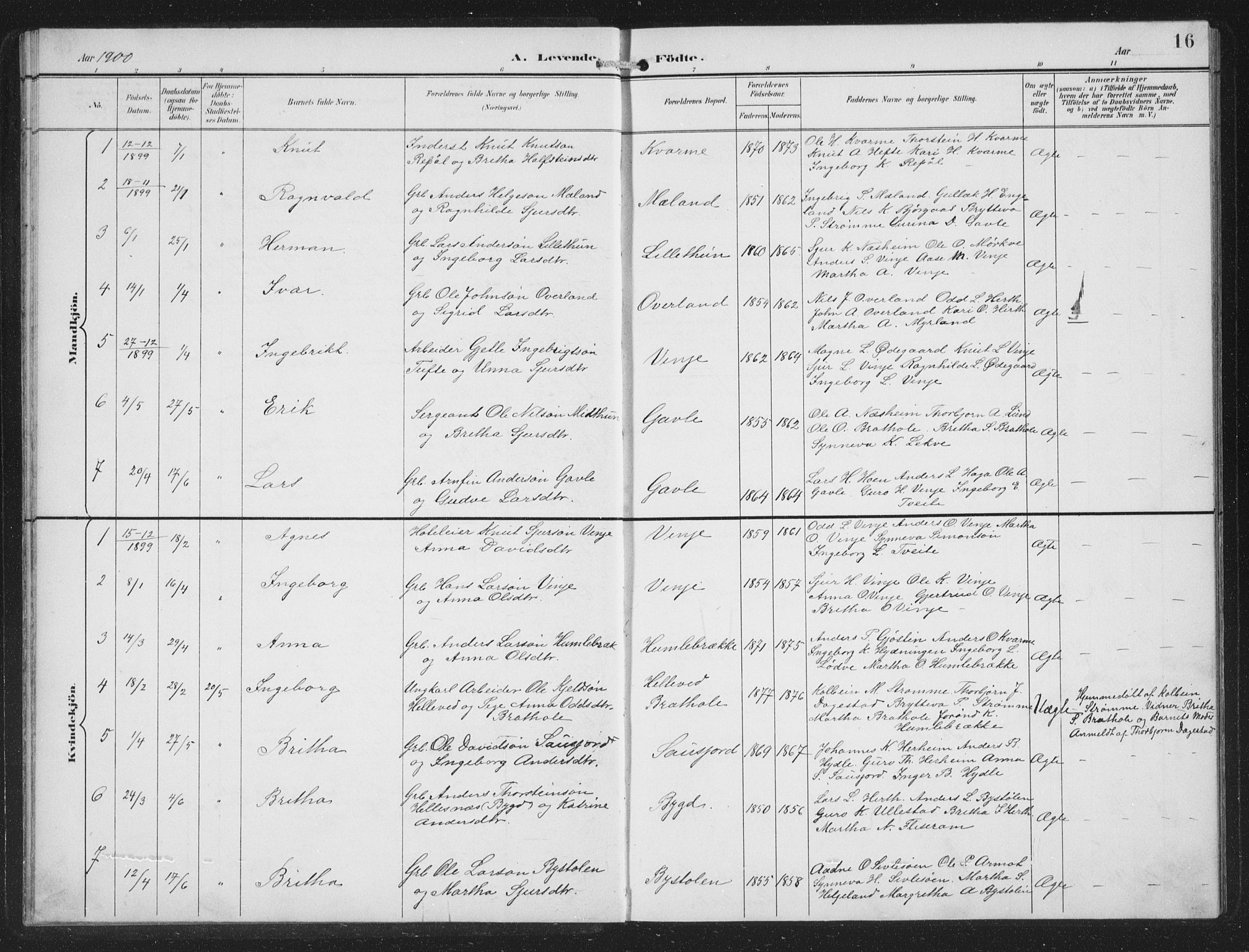 Vossestrand Sokneprestembete, SAB/A-79101/H/Hab: Parish register (copy) no. B 4, 1894-1941, p. 16