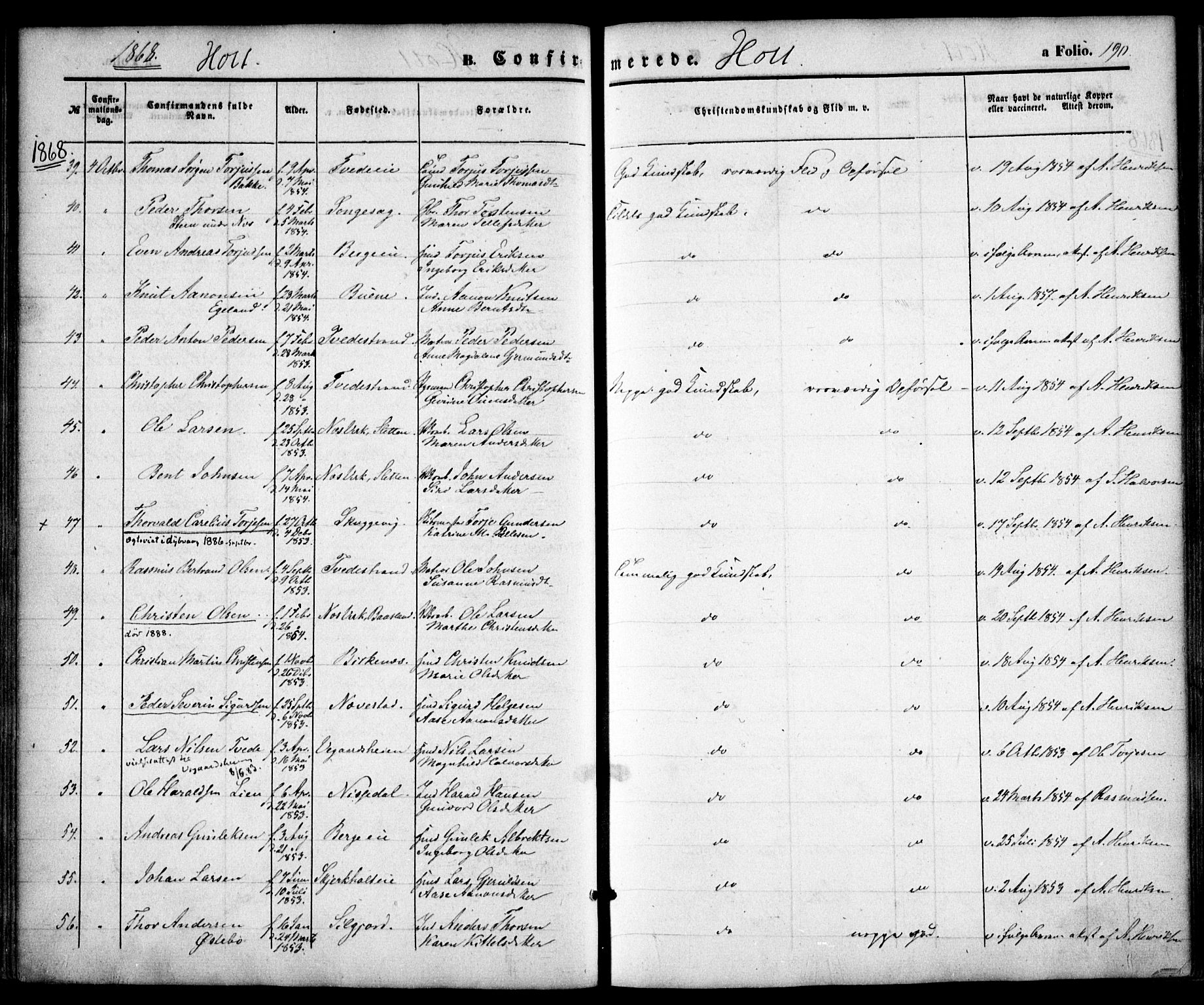 Holt sokneprestkontor, AV/SAK-1111-0021/F/Fa/L0009: Parish register (official) no. A 9, 1861-1871, p. 190