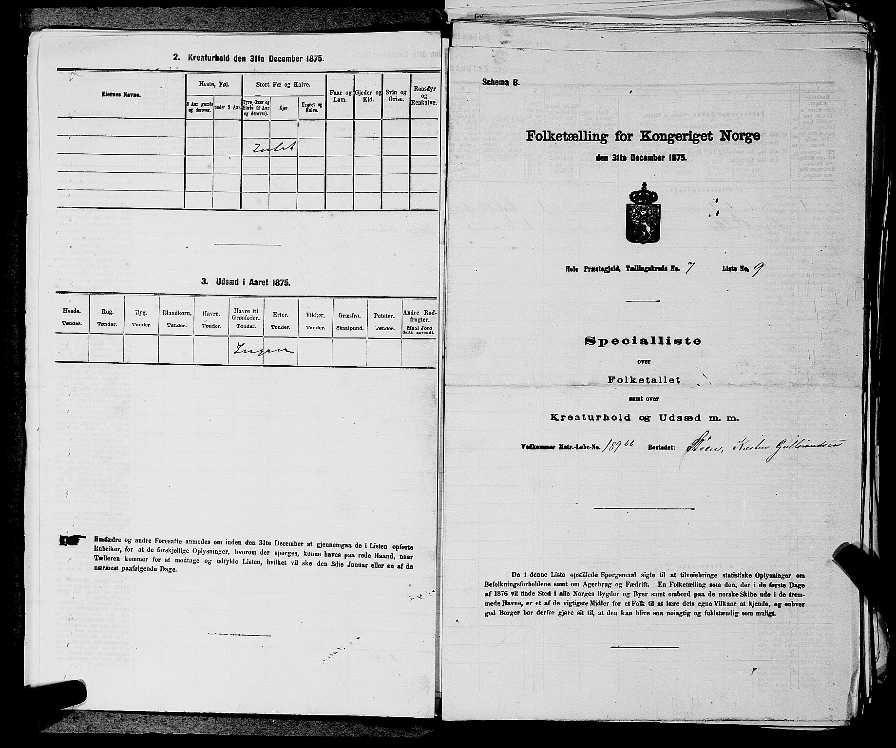 SAKO, 1875 census for 0612P Hole, 1875, p. 1168