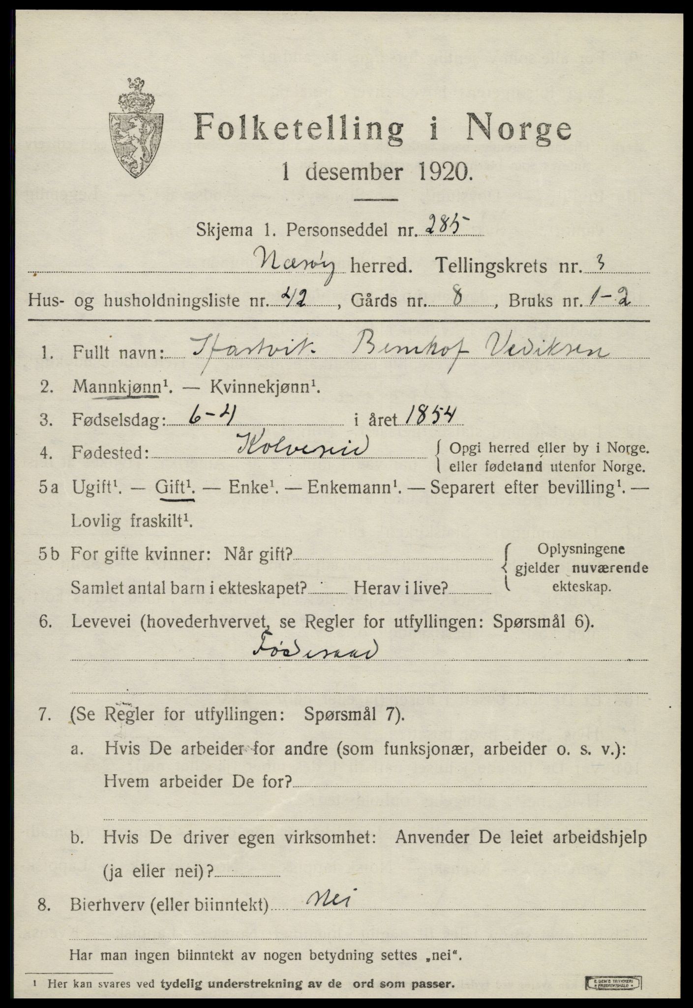 SAT, 1920 census for Nærøy, 1920, p. 2091