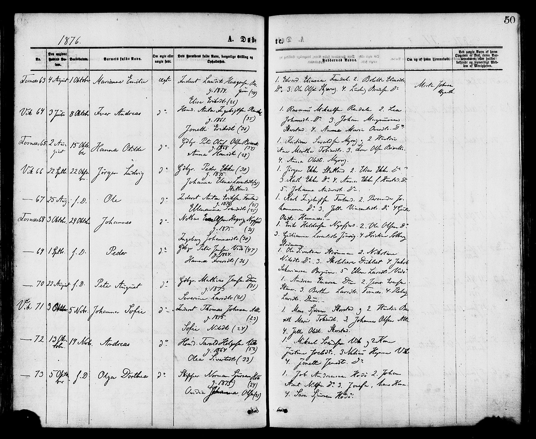 Ministerialprotokoller, klokkerbøker og fødselsregistre - Nord-Trøndelag, SAT/A-1458/773/L0616: Parish register (official) no. 773A07, 1870-1887, p. 50