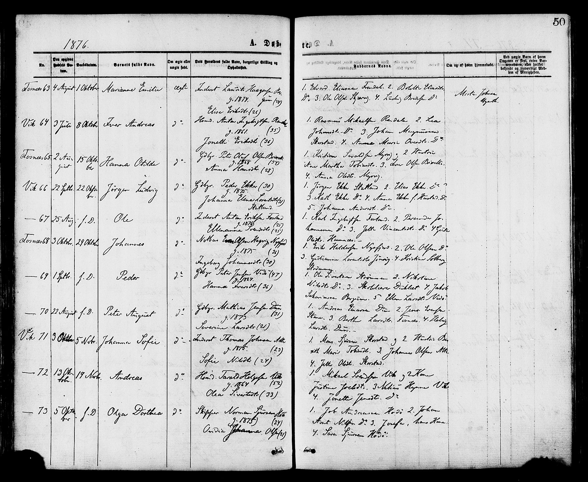 Ministerialprotokoller, klokkerbøker og fødselsregistre - Nord-Trøndelag, AV/SAT-A-1458/773/L0616: Parish register (official) no. 773A07, 1870-1887, p. 50